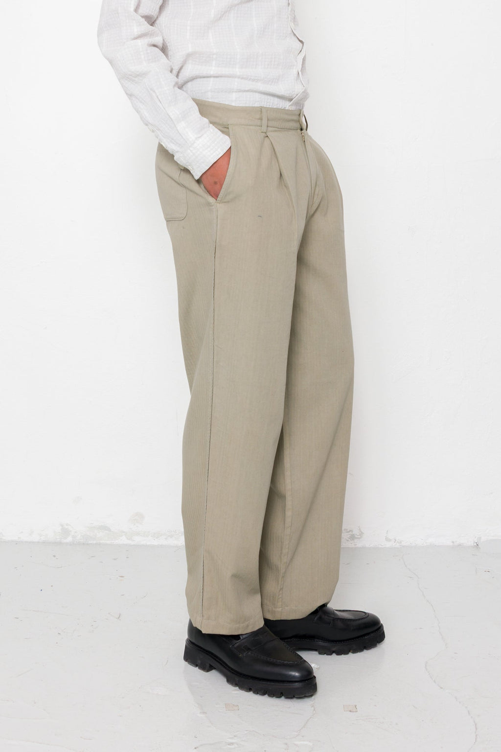 Wide Fit Trouser - Silver Sage Herringbone