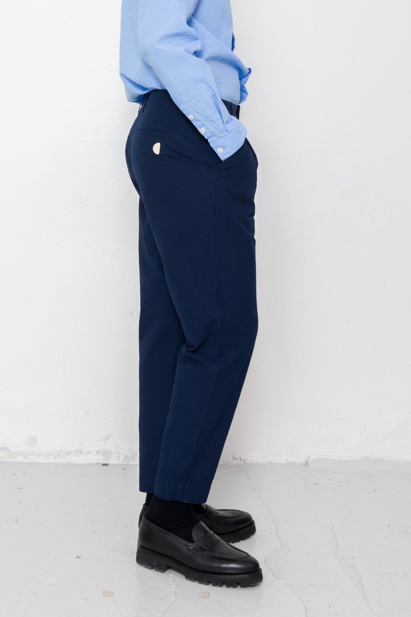 Assembly Suit Trouser - Navy Crinkle Stripe