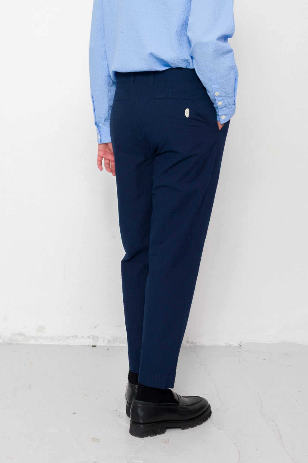 Assembly Suit Trouser - Navy Crinkle Stripe