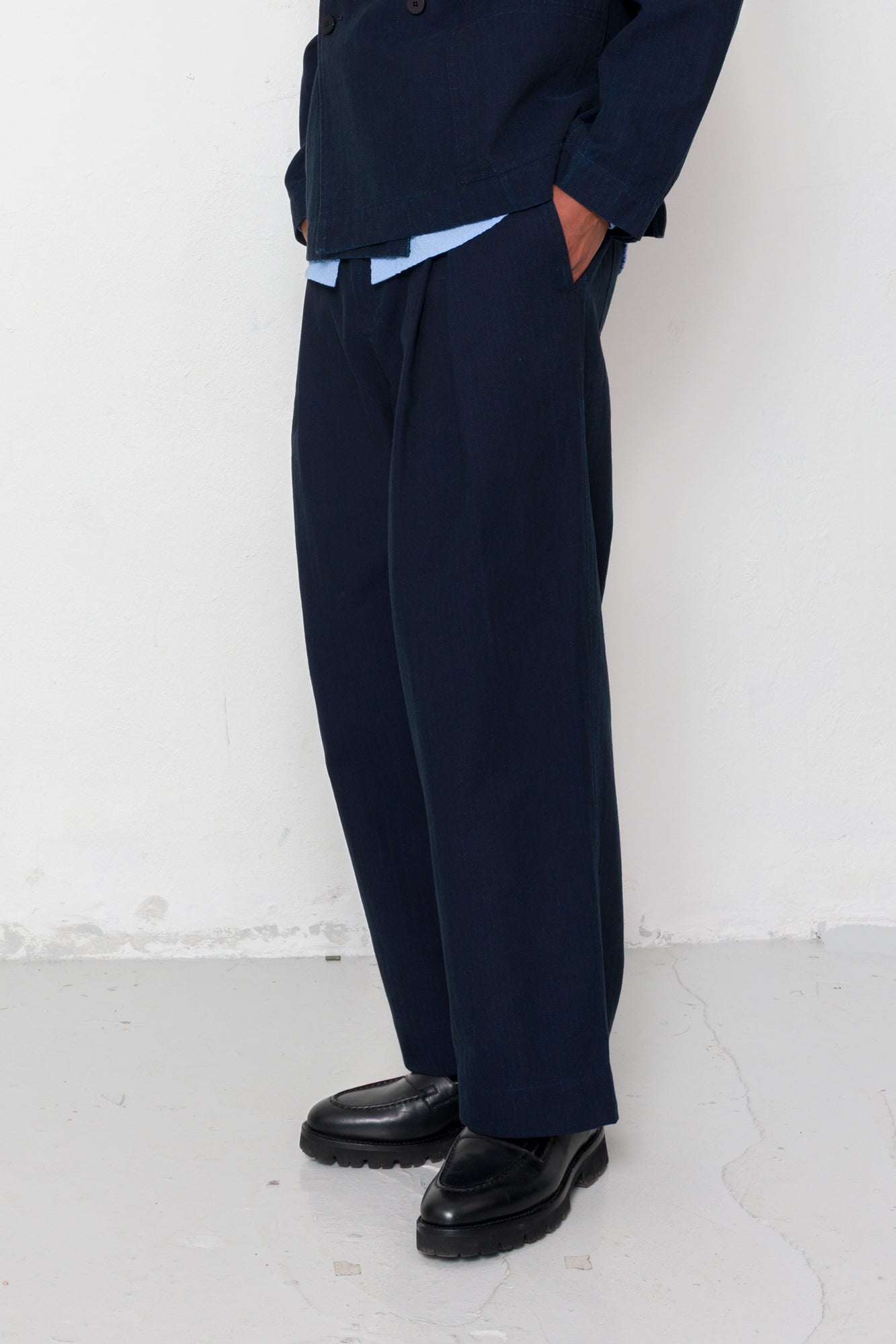 Easy Fit Trouser - Deep Indigo Herringbone