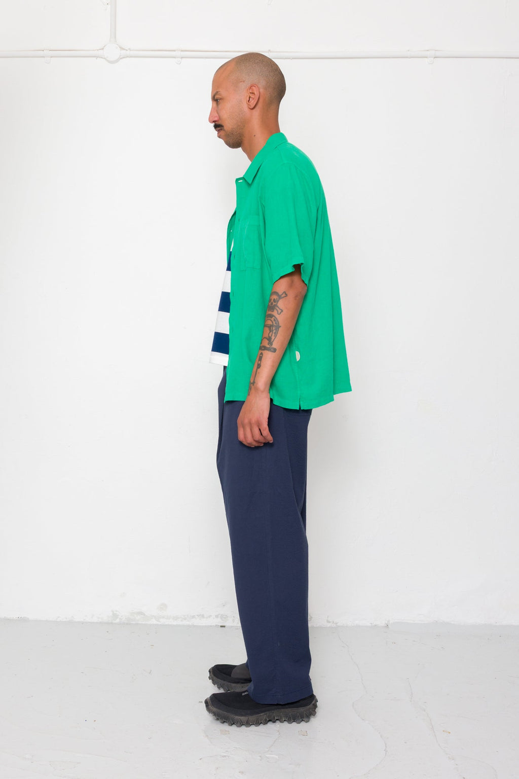 Drawcord Loose Trousers - Navy Seersucker