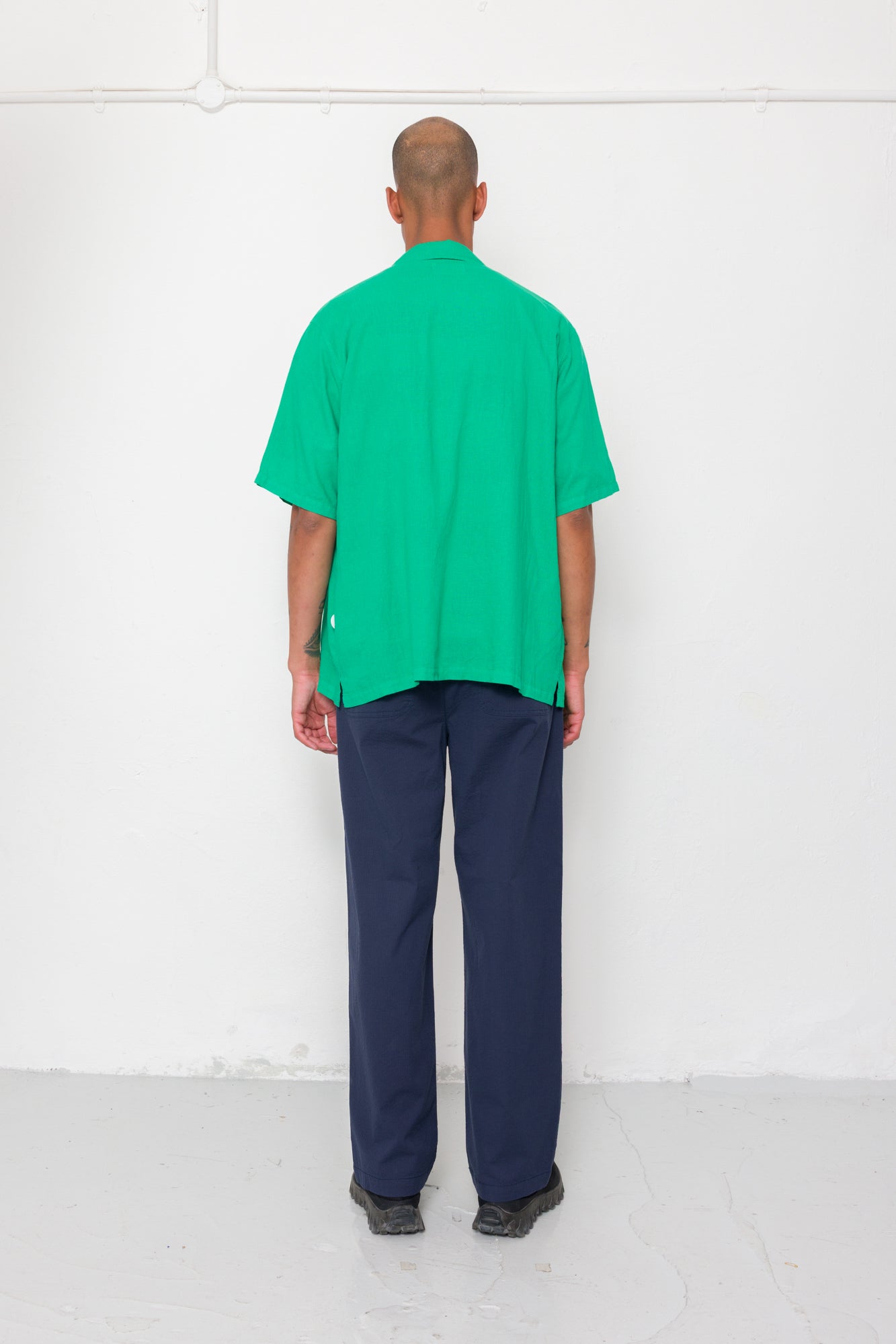 Drawcord Loose Trousers - Navy Seersucker