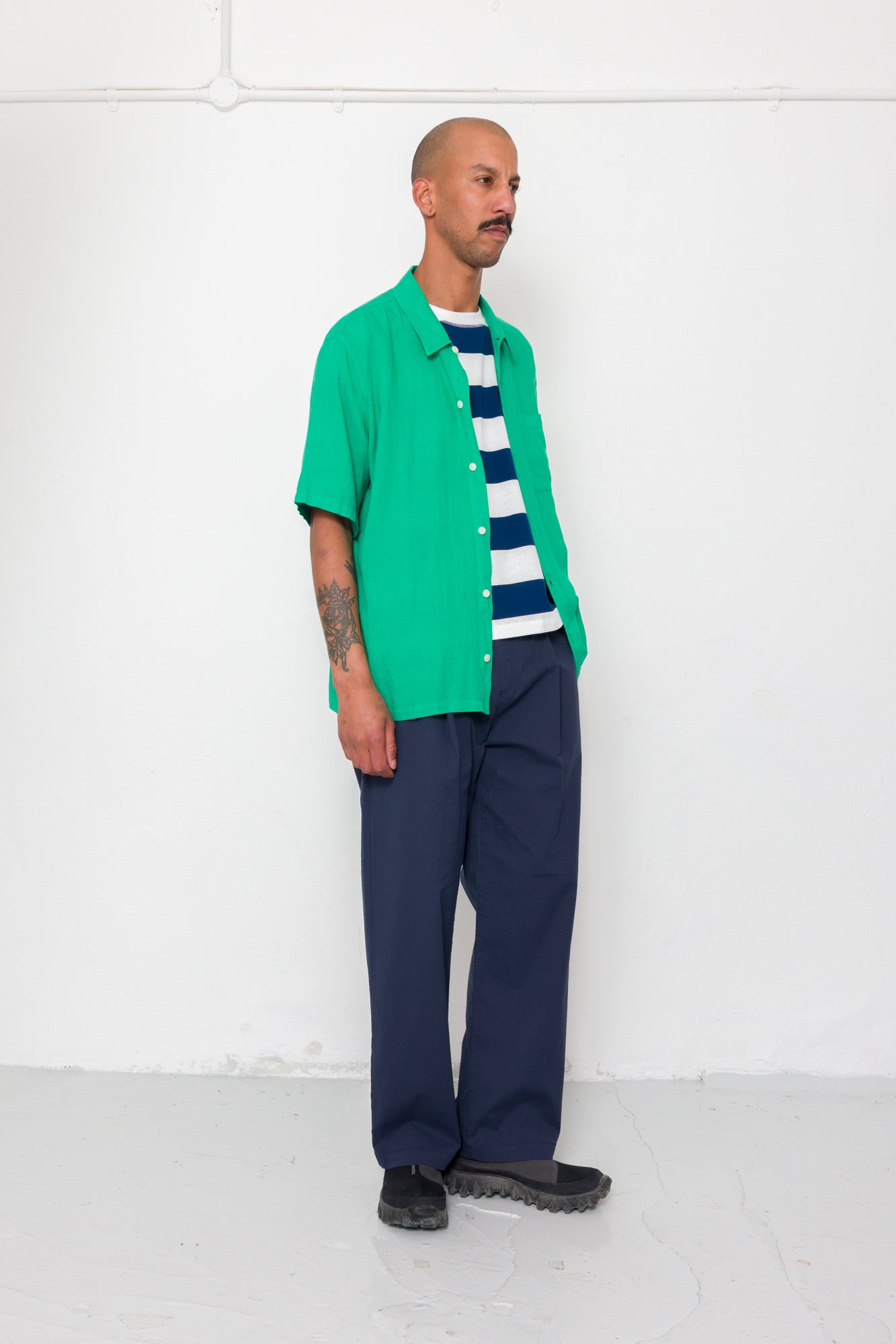 Drawcord Loose Trousers - Navy Seersucker
