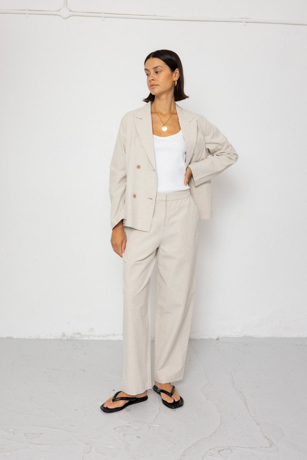 Suit Trousers - Natural Linen Cotton Canvas