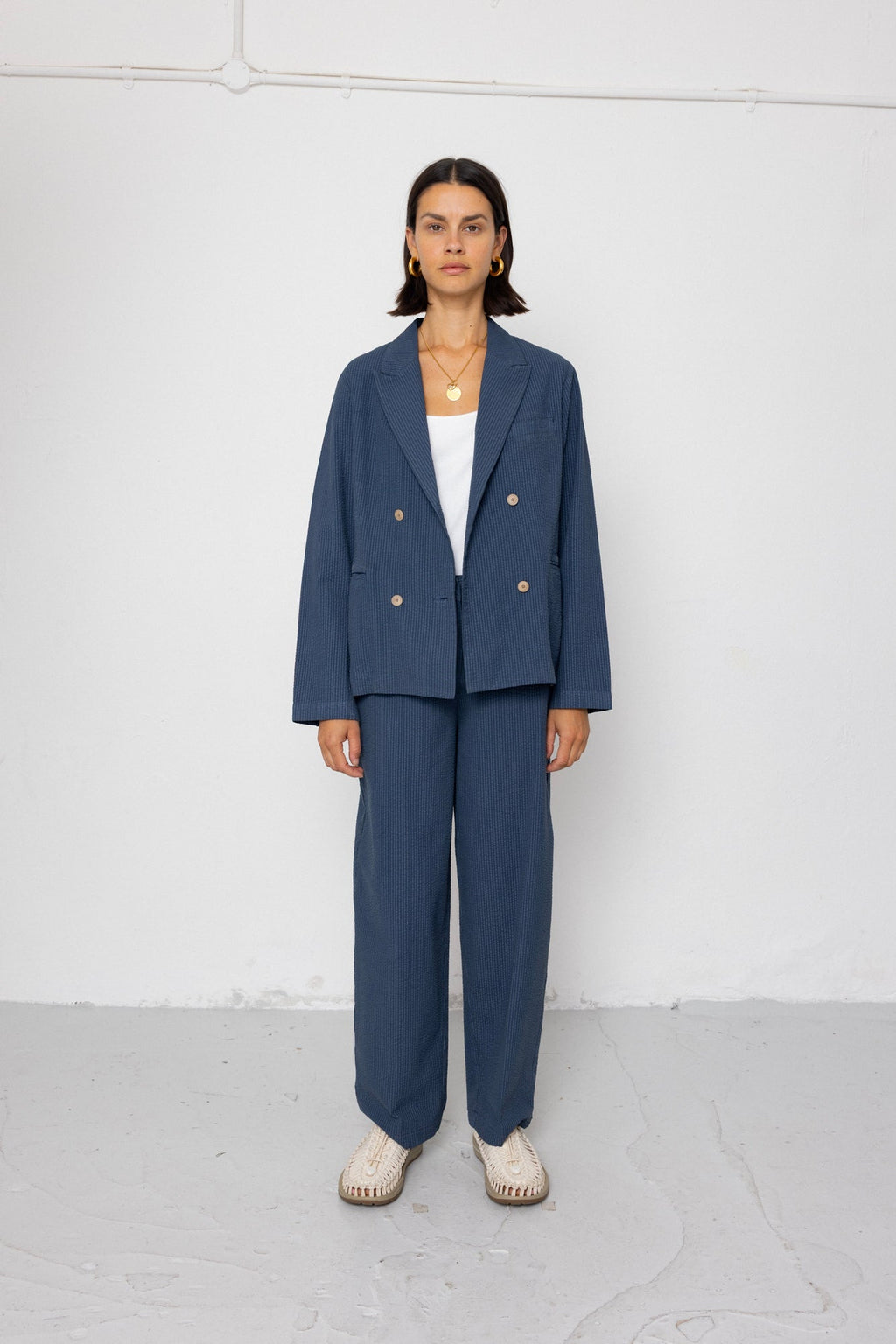 Relaxed Fit Blazer - Soft Indigo Overdyed Stripe