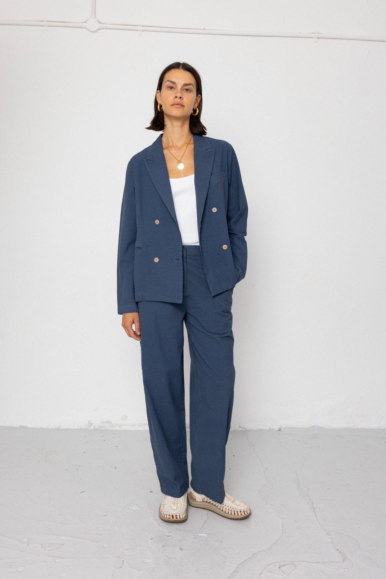 Relaxed Fit Blazer - Soft Indigo Overdyed Stripe