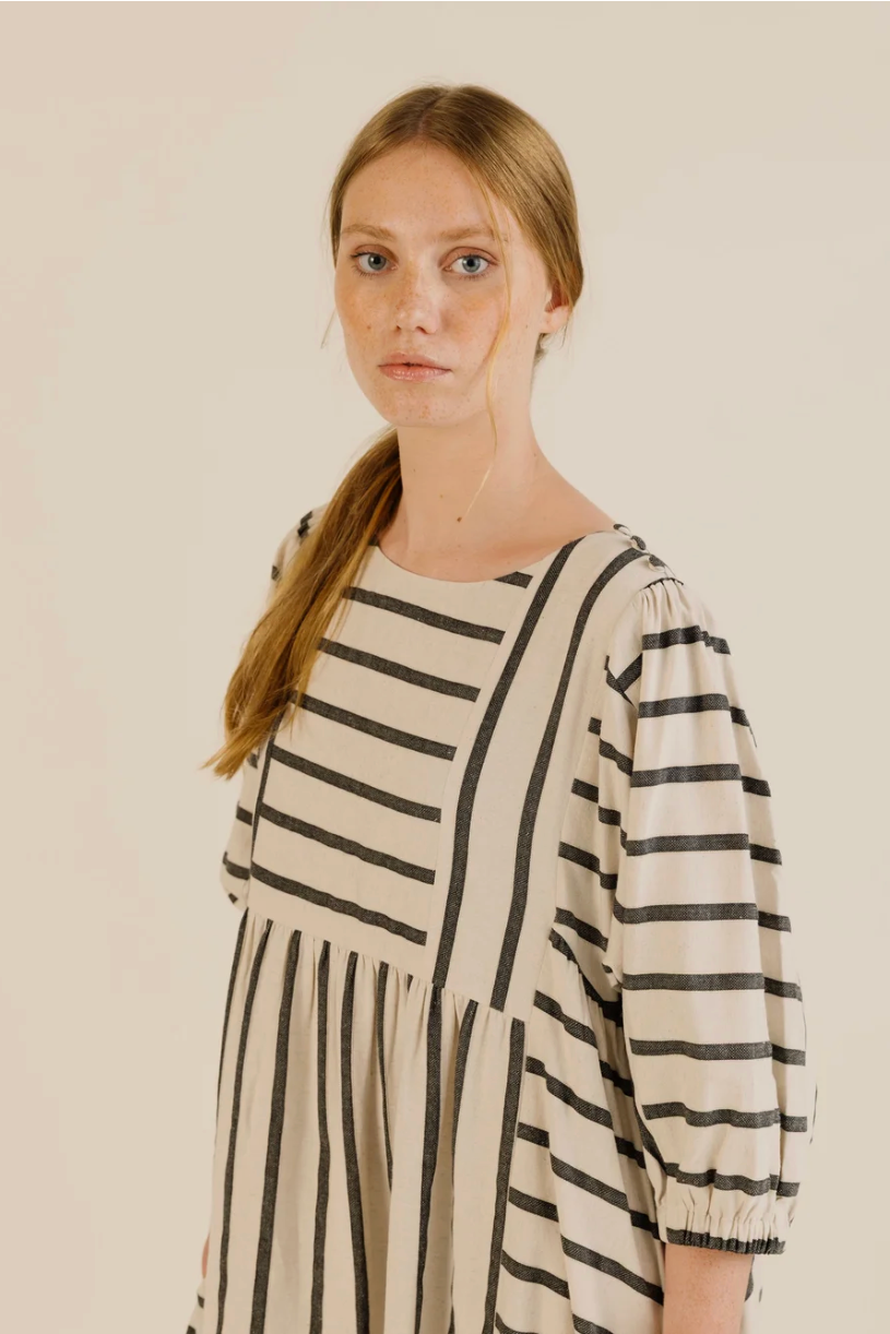 Sideline | Betsy Dress - Off White Stripe