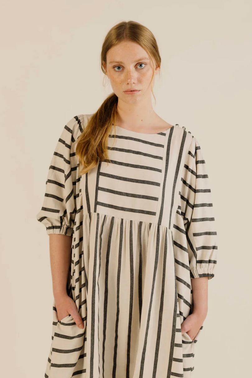 Sideline | Betsy Dress - Off White Stripe