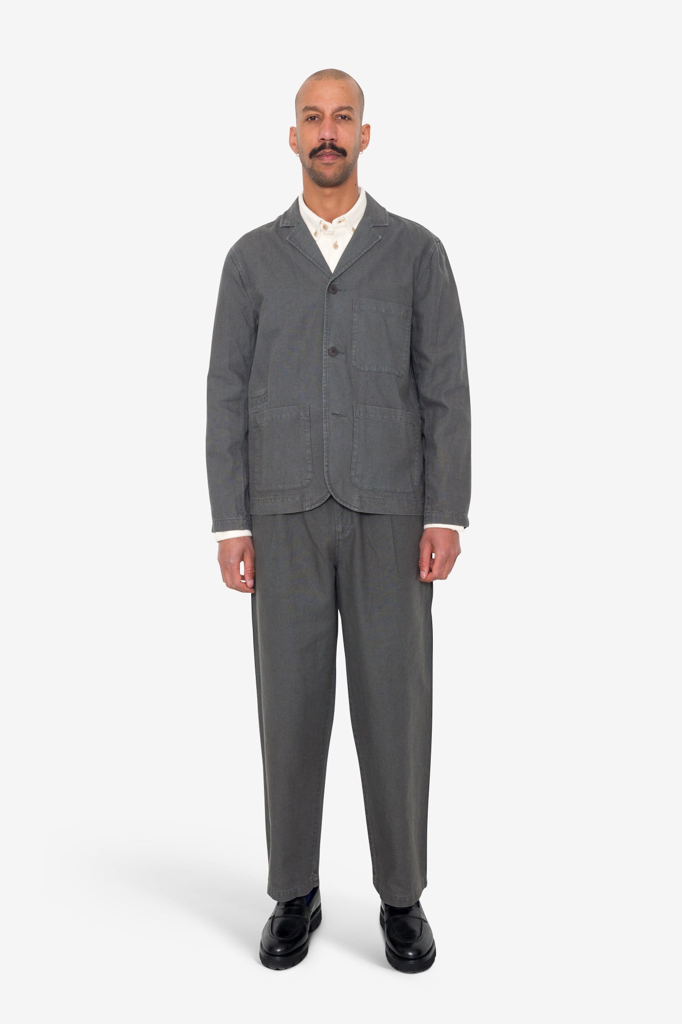 Wide Fit Blazer - Charcoal Hemp Canvas