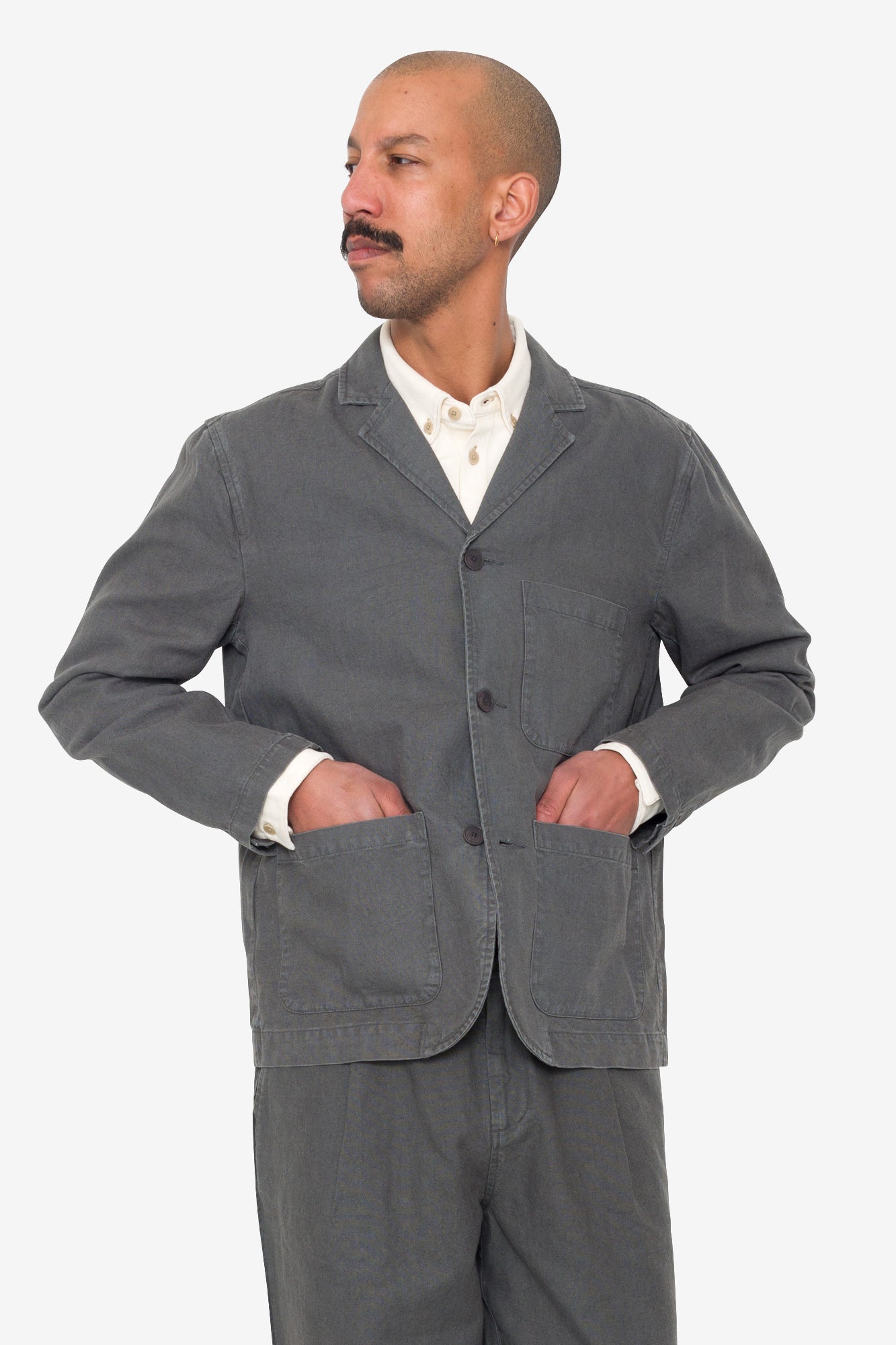Wide Fit Blazer - Charcoal Hemp Canvas