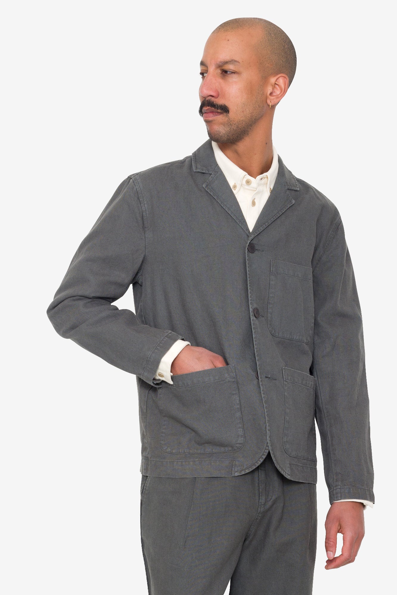 Wide Fit Blazer - Charcoal Hemp Canvas