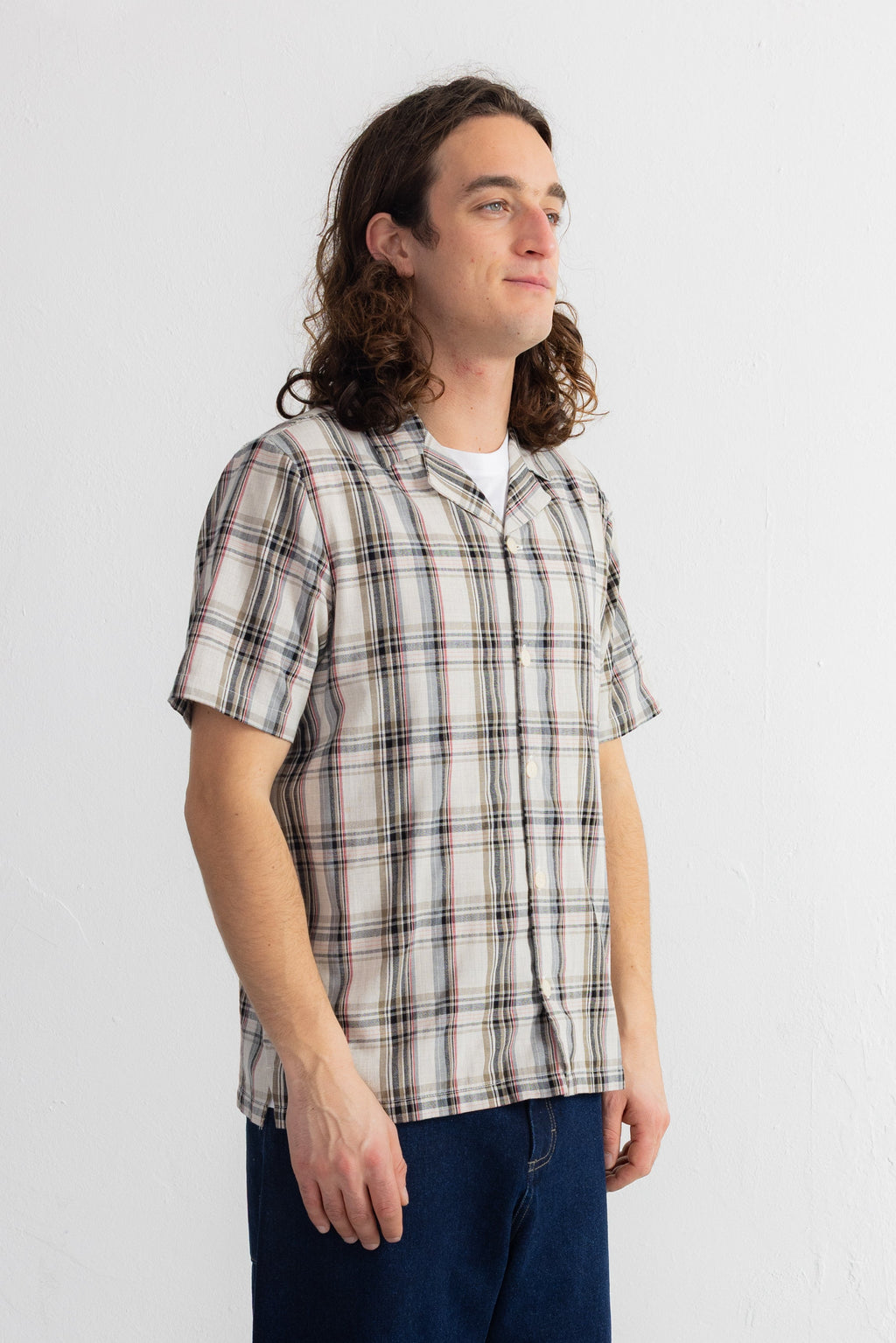 Short Sleeve Soft Collar Shirt - Natural Black Check