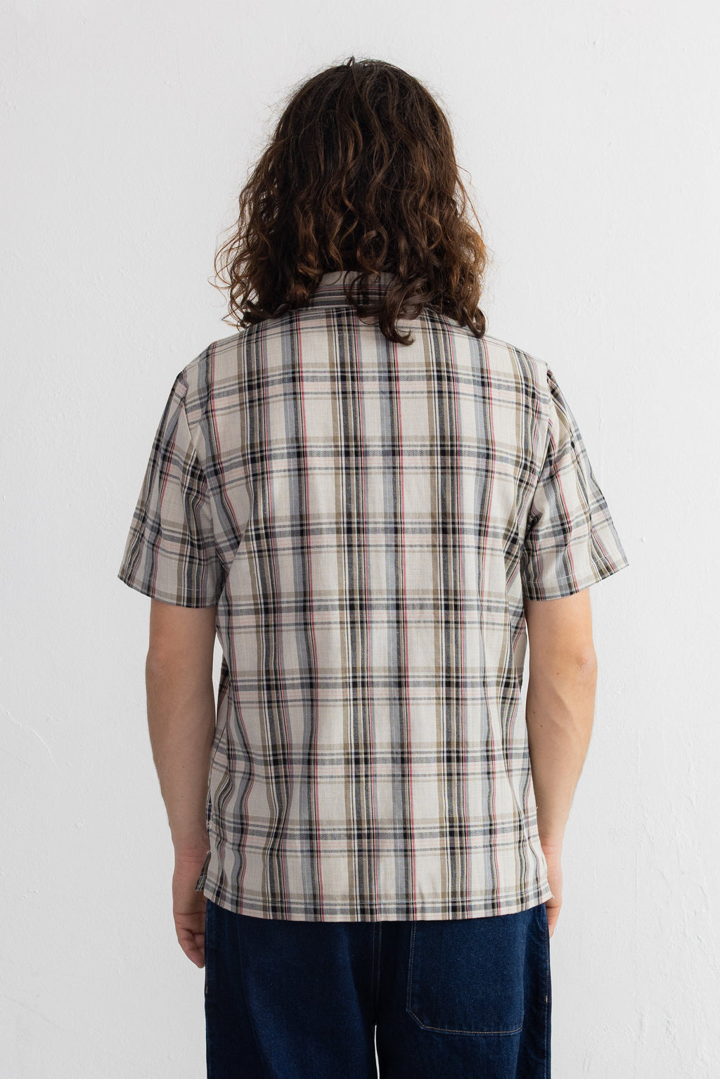 Short Sleeve Soft Collar Shirt - Natural Black Check