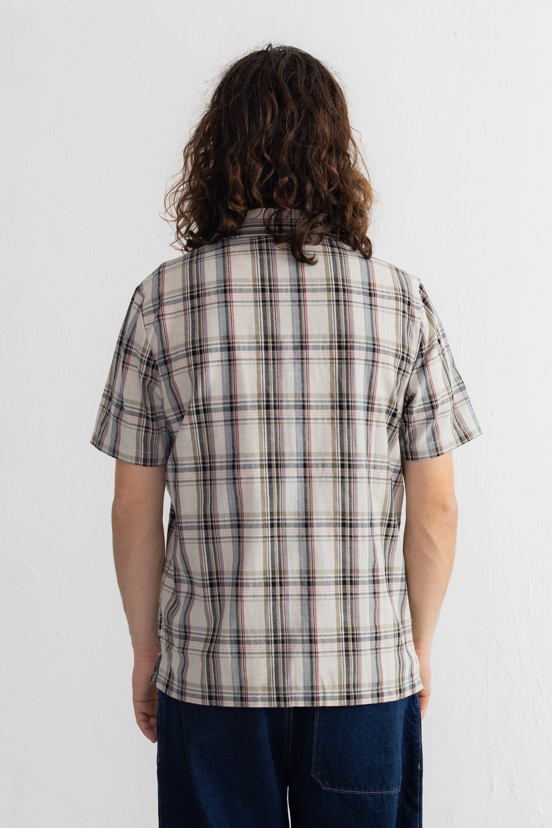 Short Sleeve Soft Collar Shirt - Natural Black Check