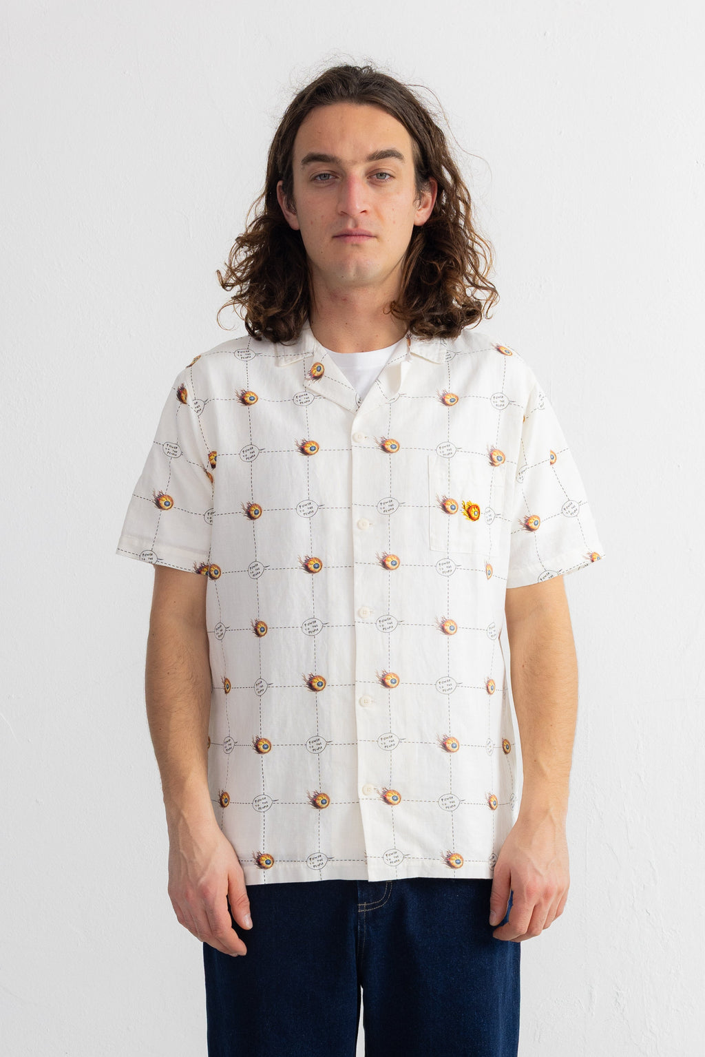 Short Sleeve Soft Collar Shirt - Flaming Eye Grid | Daniel Johnston