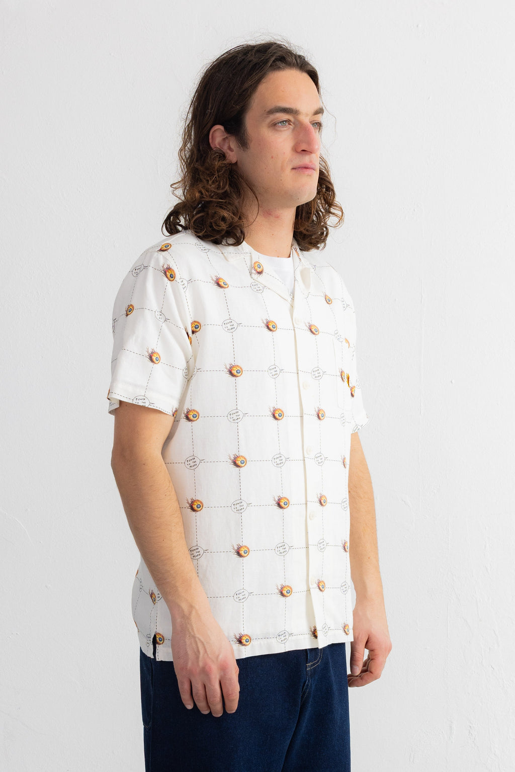 Short Sleeve Soft Collar Shirt - Flaming Eye Grid | Daniel Johnston