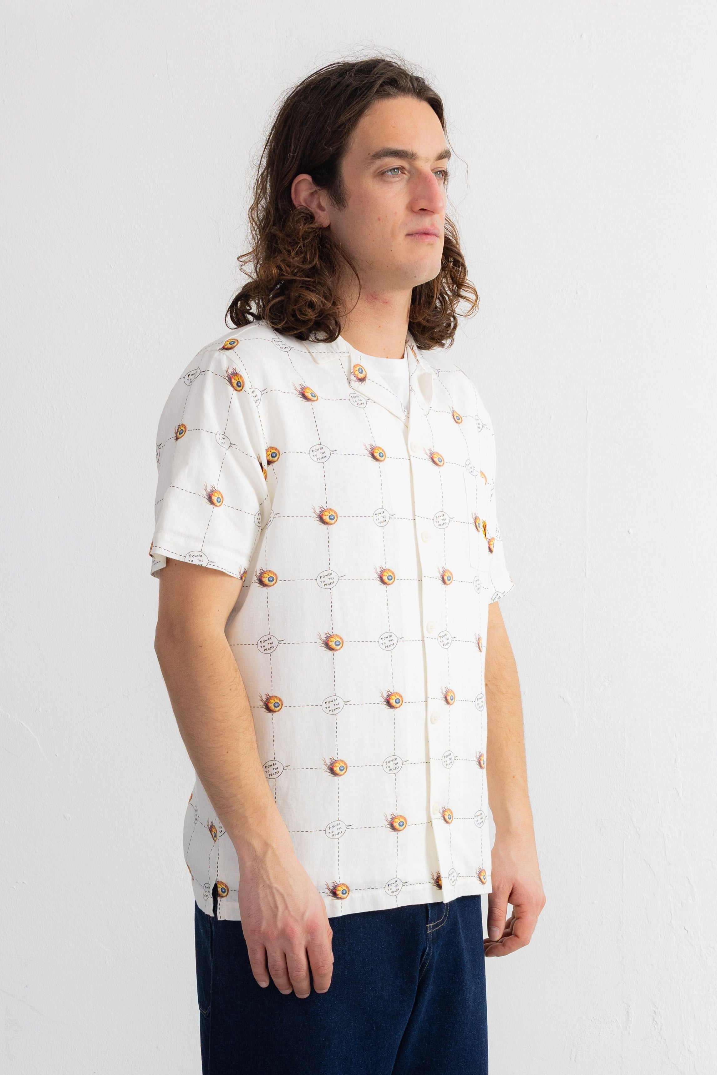 Short Sleeve Soft Collar Shirt - Flaming Eye Grid | Daniel Johnston