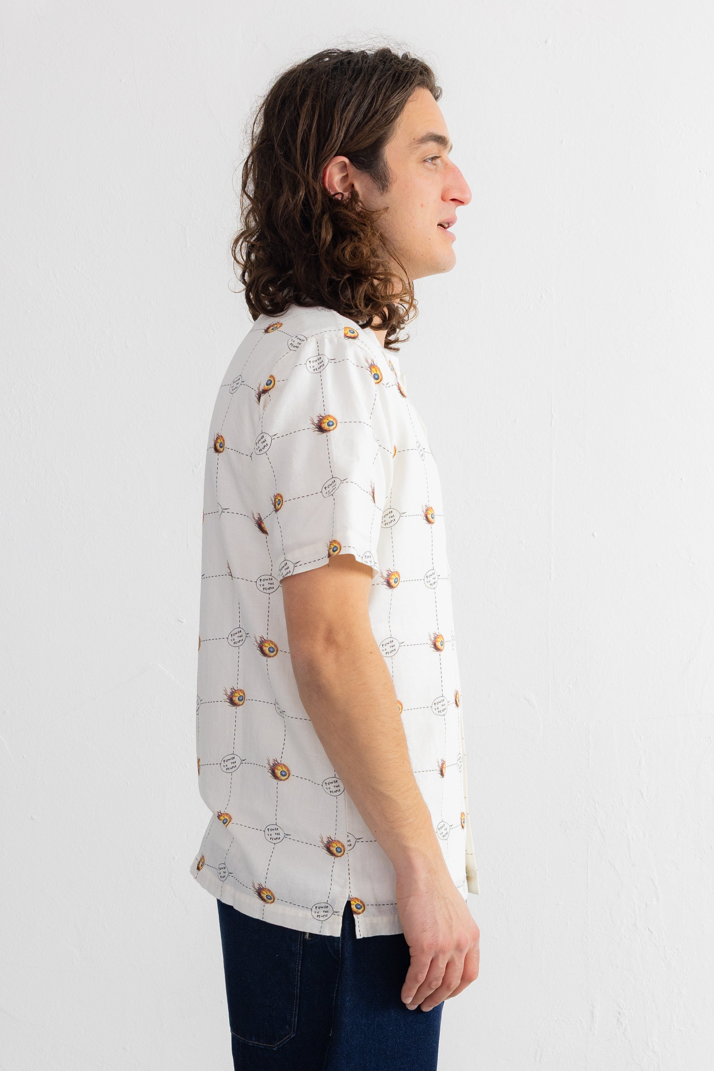 Short Sleeve Soft Collar Shirt - Flaming Eye Grid | Daniel Johnston