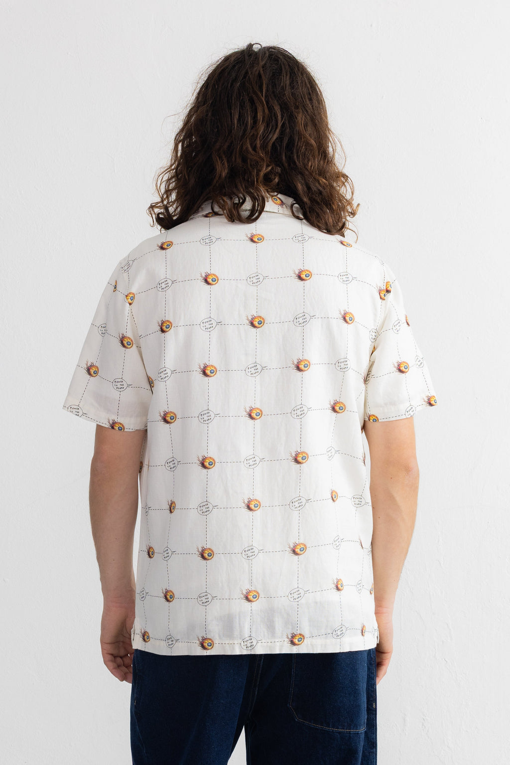 Short Sleeve Soft Collar Shirt - Flaming Eye Grid | Daniel Johnston