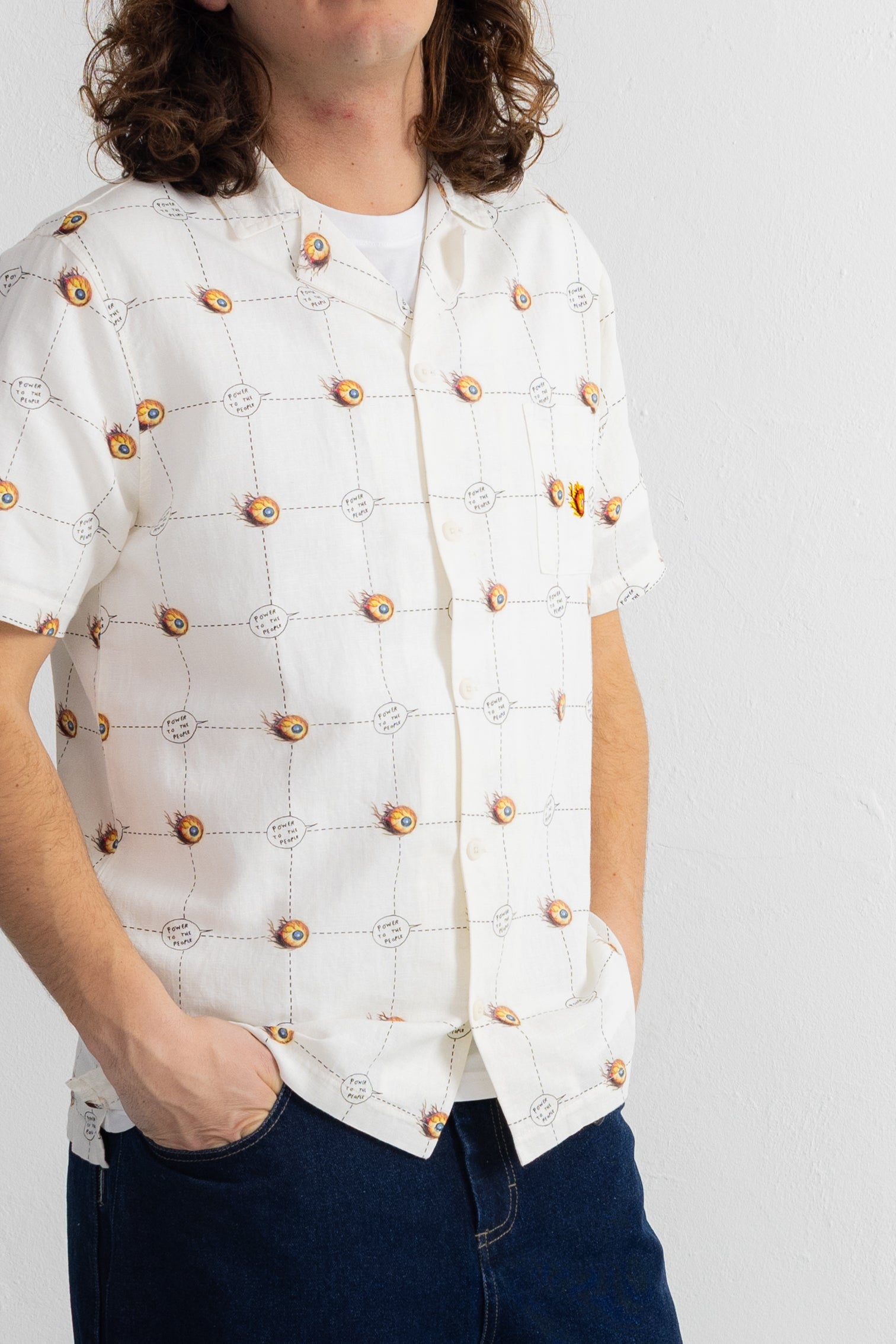 Short Sleeve Soft Collar Shirt - Flaming Eye Grid | Daniel Johnston