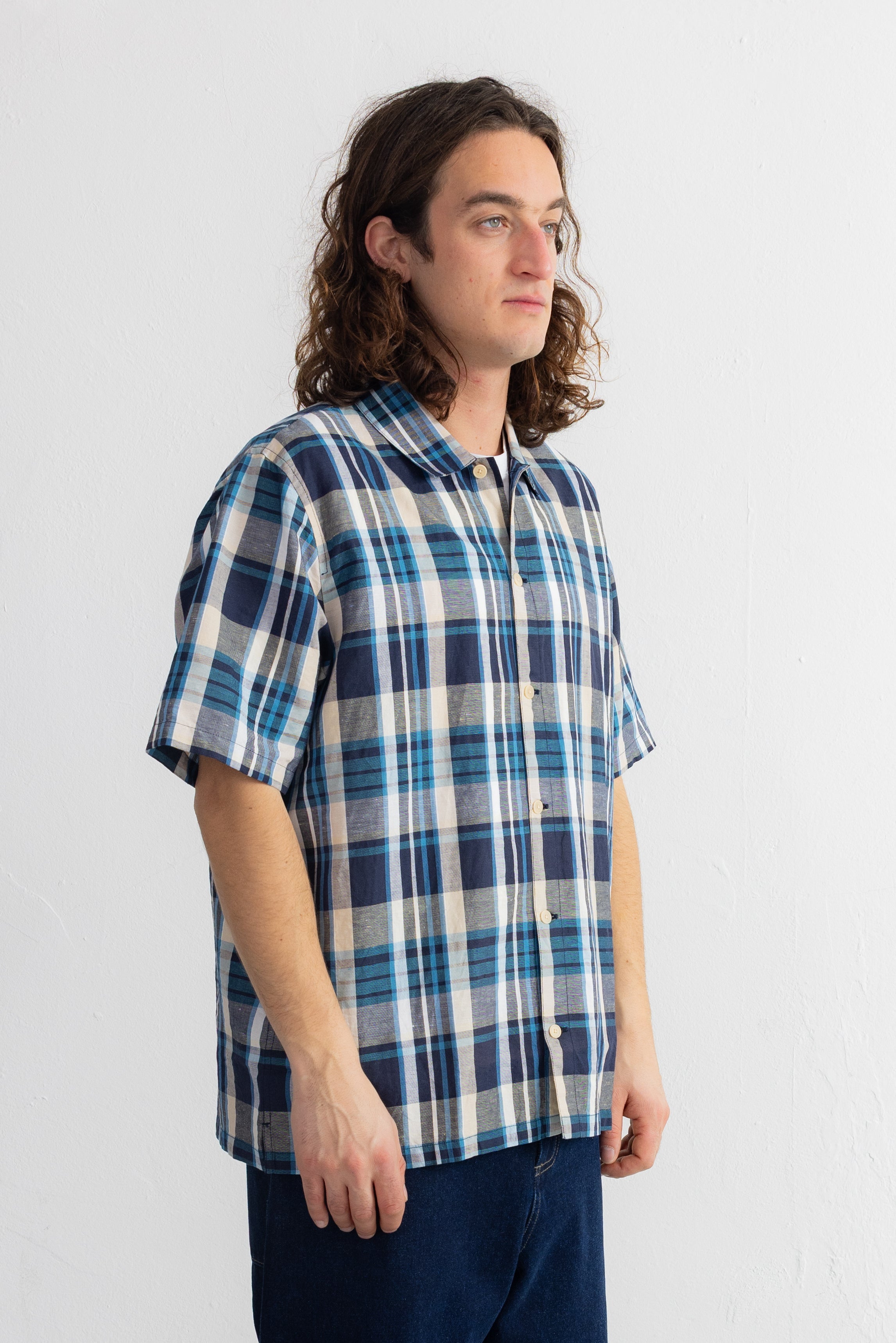 Short Sleeve Seoul Shirt - Yellow Cyan Check