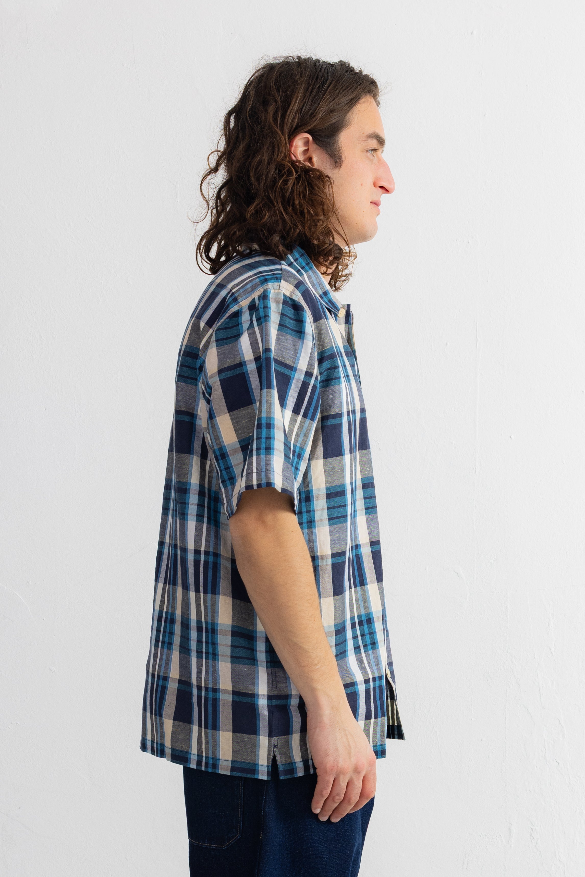 Short Sleeve Seoul Shirt - Yellow Cyan Check