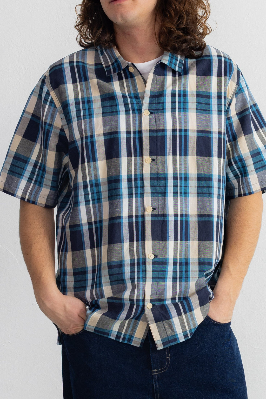 Short Sleeve Seoul Shirt - Yellow Cyan Check