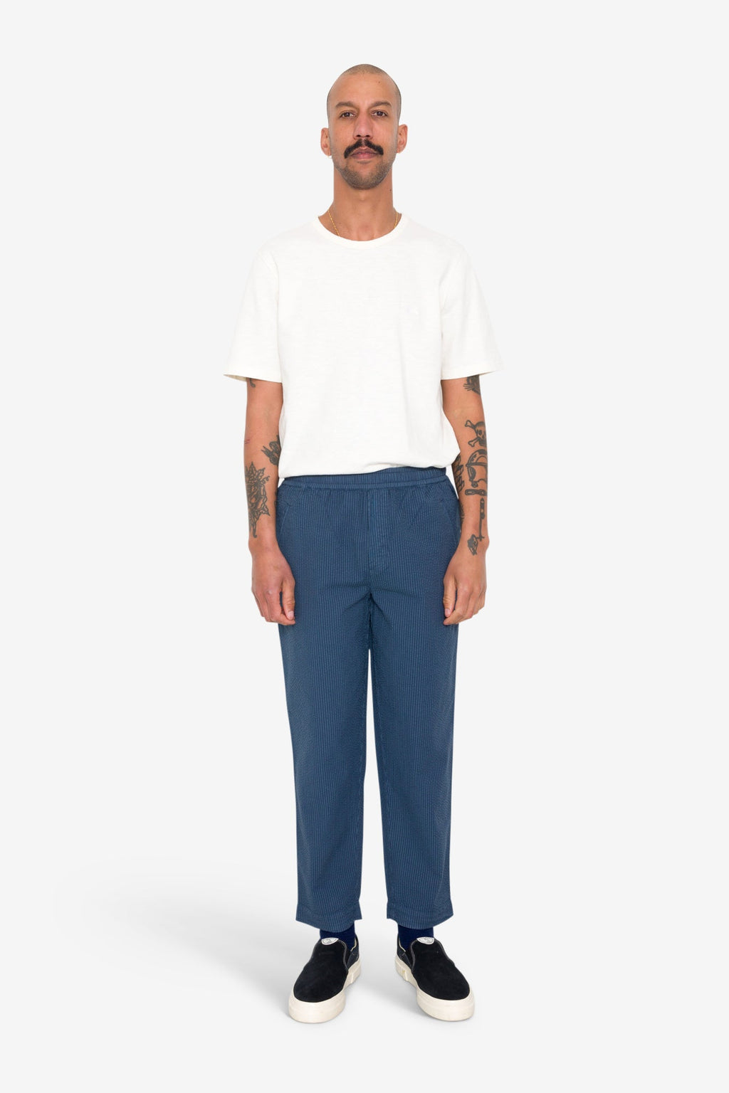 Drawcord Assembly Pant - Soft Indigo Overdyed Stripe