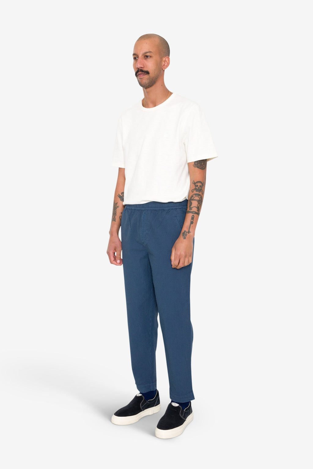 Drawcord Assembly Pant - Soft Indigo Overdyed Stripe