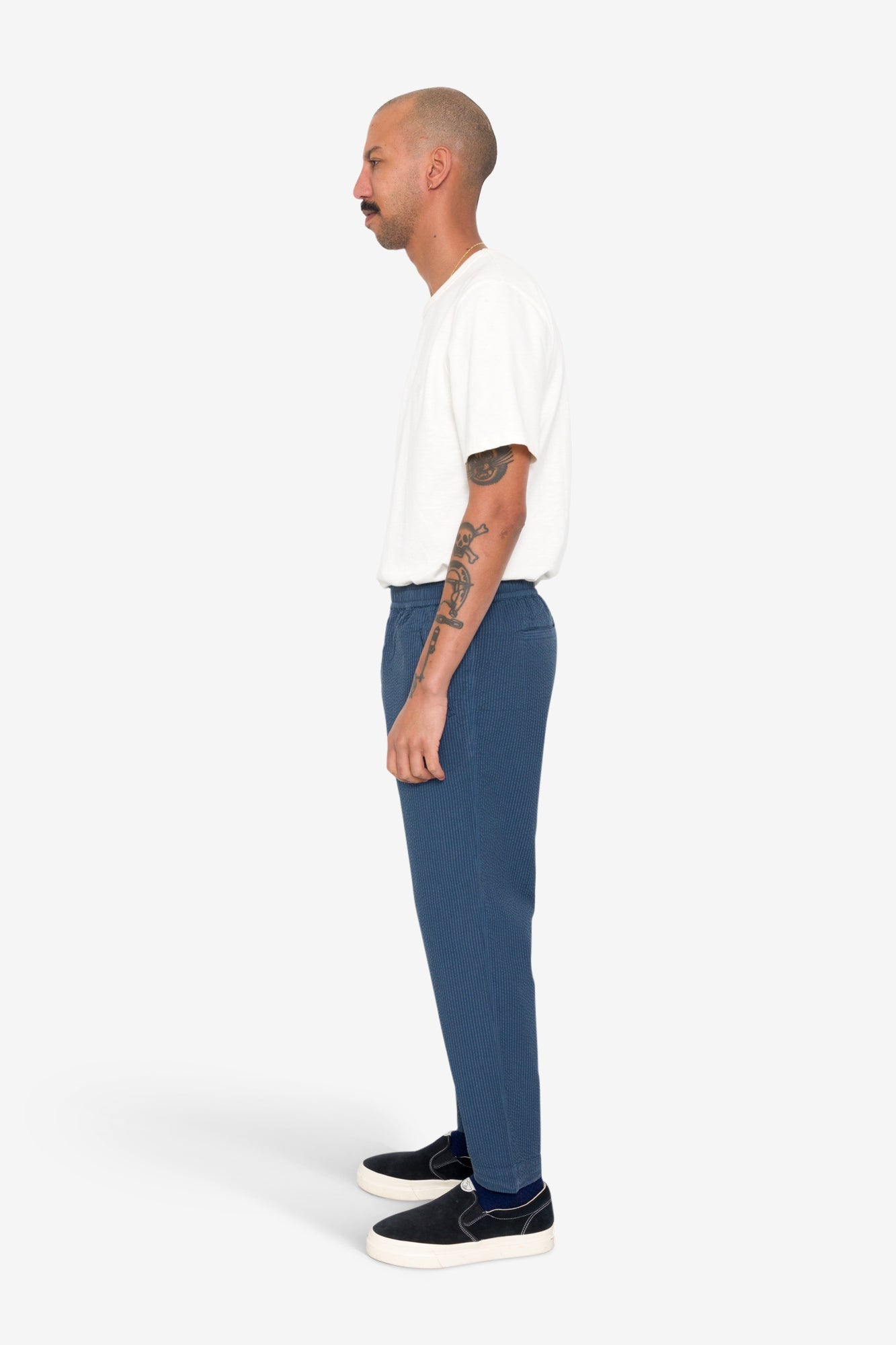 Drawcord Assembly Pant - Soft Indigo Overdyed Stripe