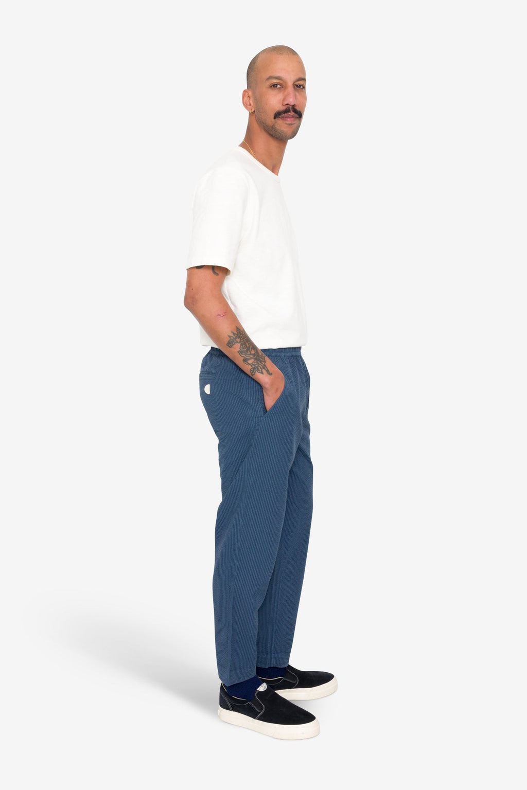 Drawcord Assembly Pant - Soft Indigo Overdyed Stripe
