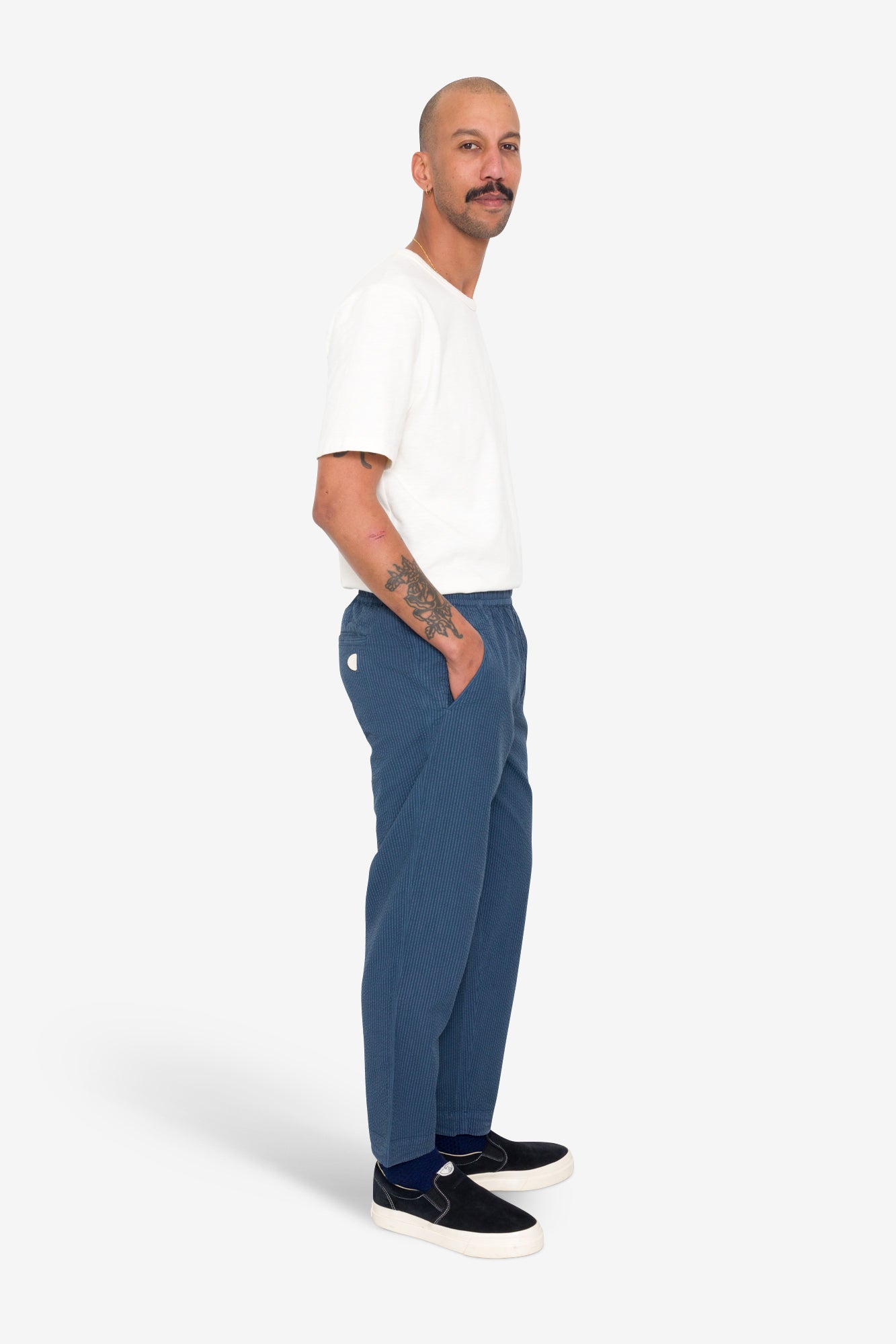 Drawcord Assembly Pant - Soft Indigo Overdyed Stripe