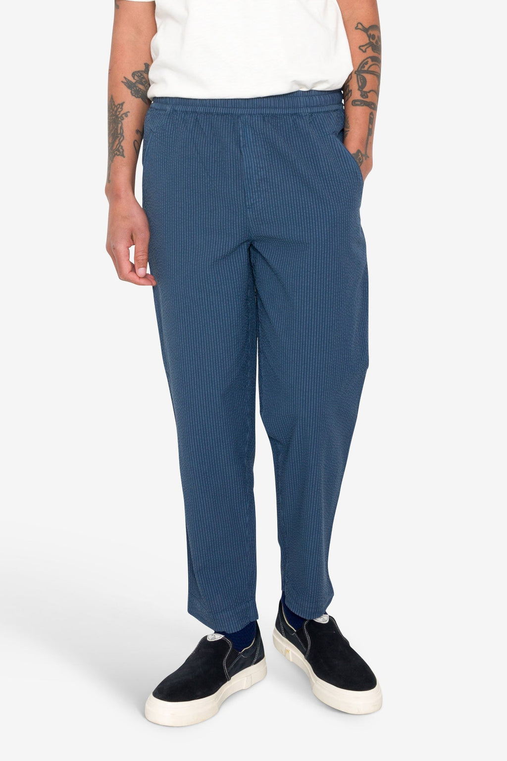 Drawcord Assembly Pant - Soft Indigo Overdyed Stripe