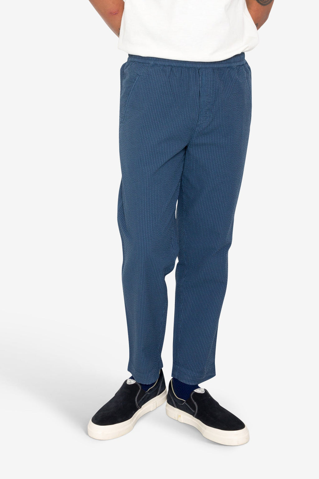 Drawcord Assembly Pant - Soft Indigo Overdyed Stripe