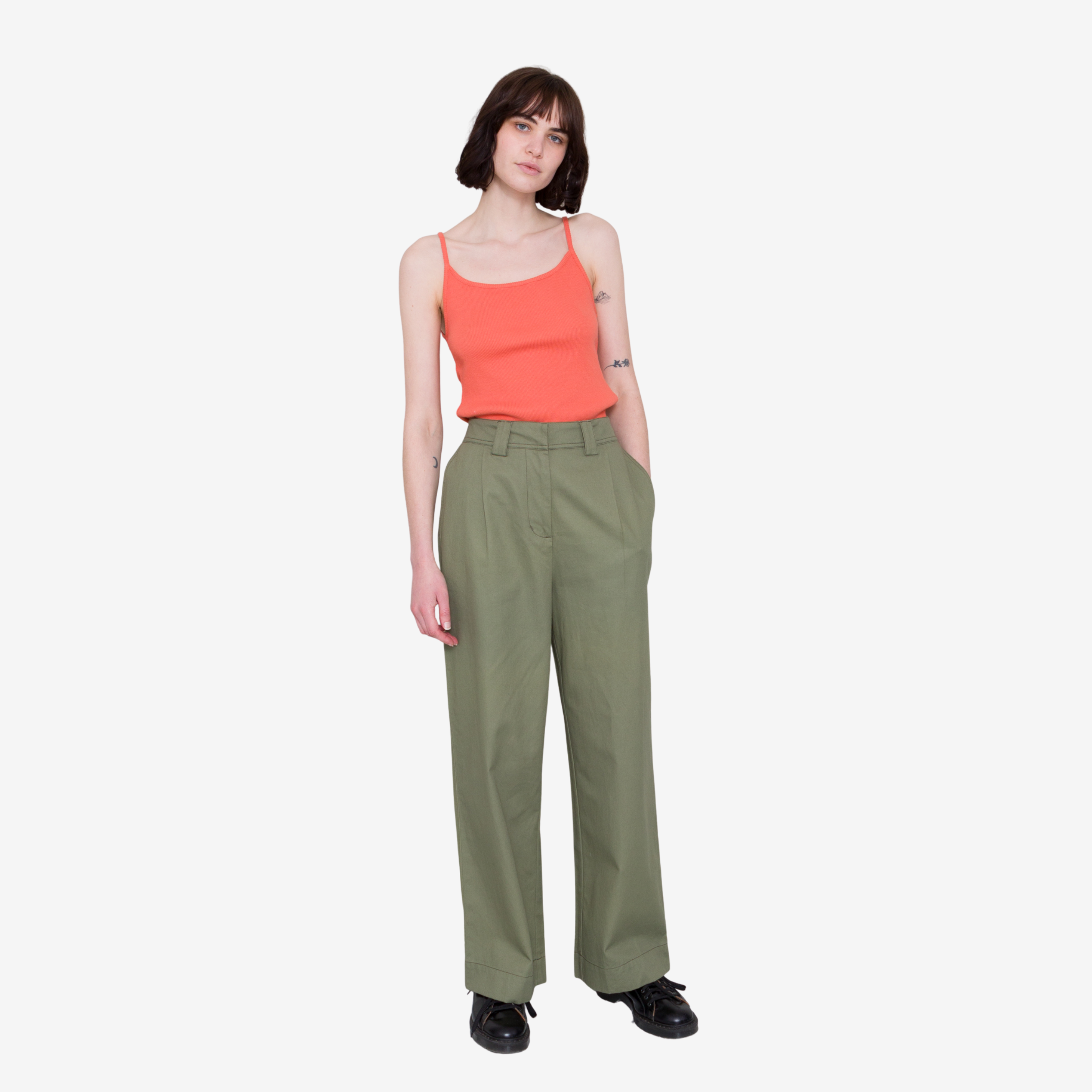 Pleated Trousers - Olive Twill