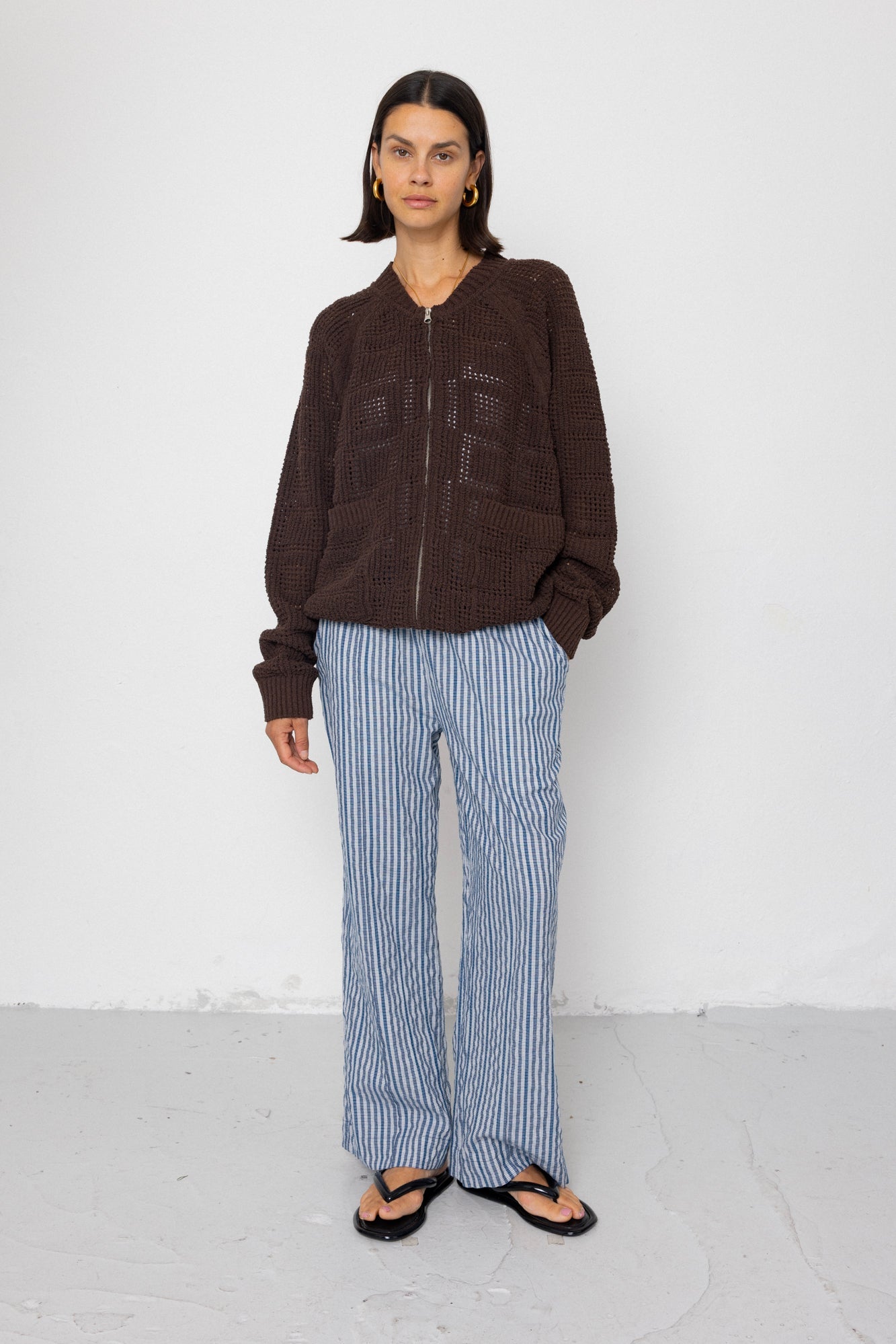 Wide Fit Trousers - Indigo Crinkle Mini Check