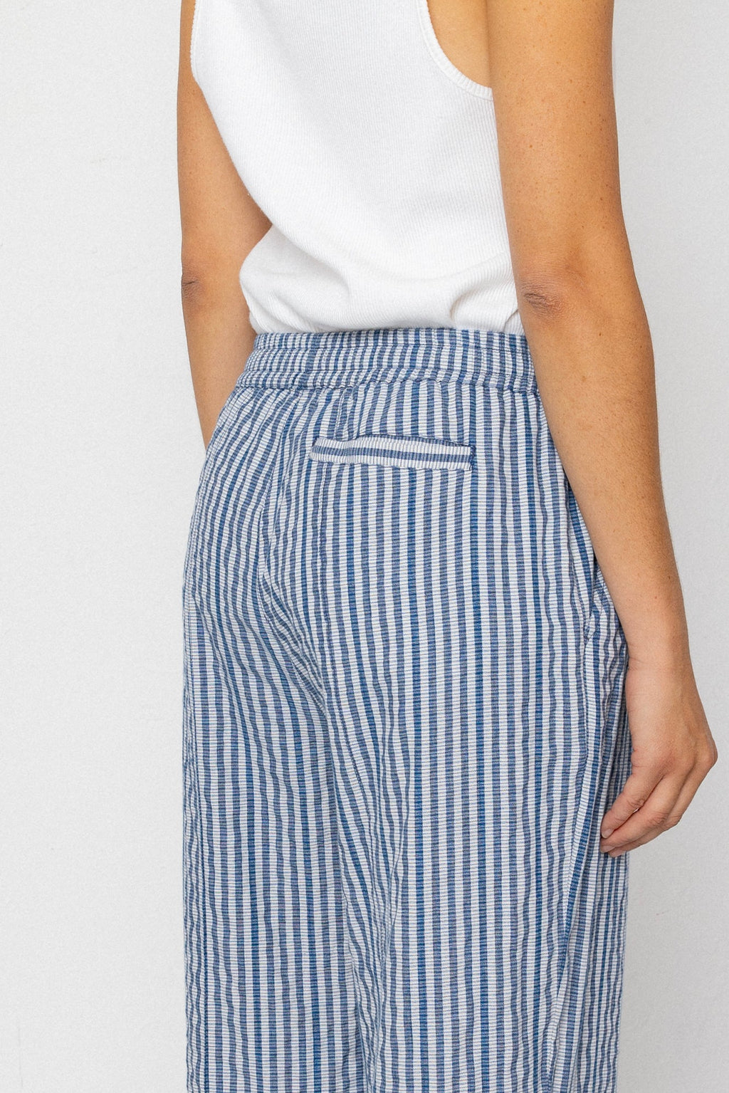 Wide Fit Trousers - Indigo Crinkle Mini Check