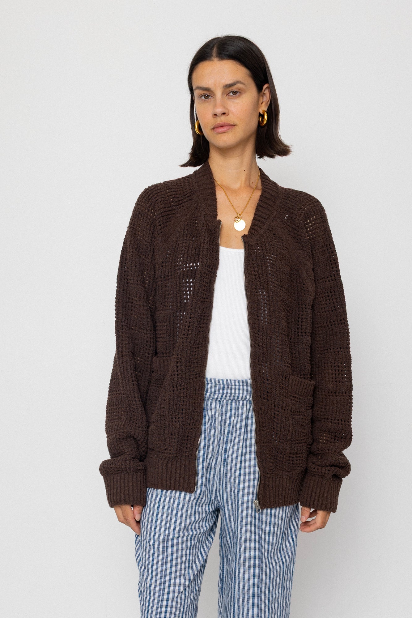 Wide Fit Trousers - Indigo Crinkle Mini Check
