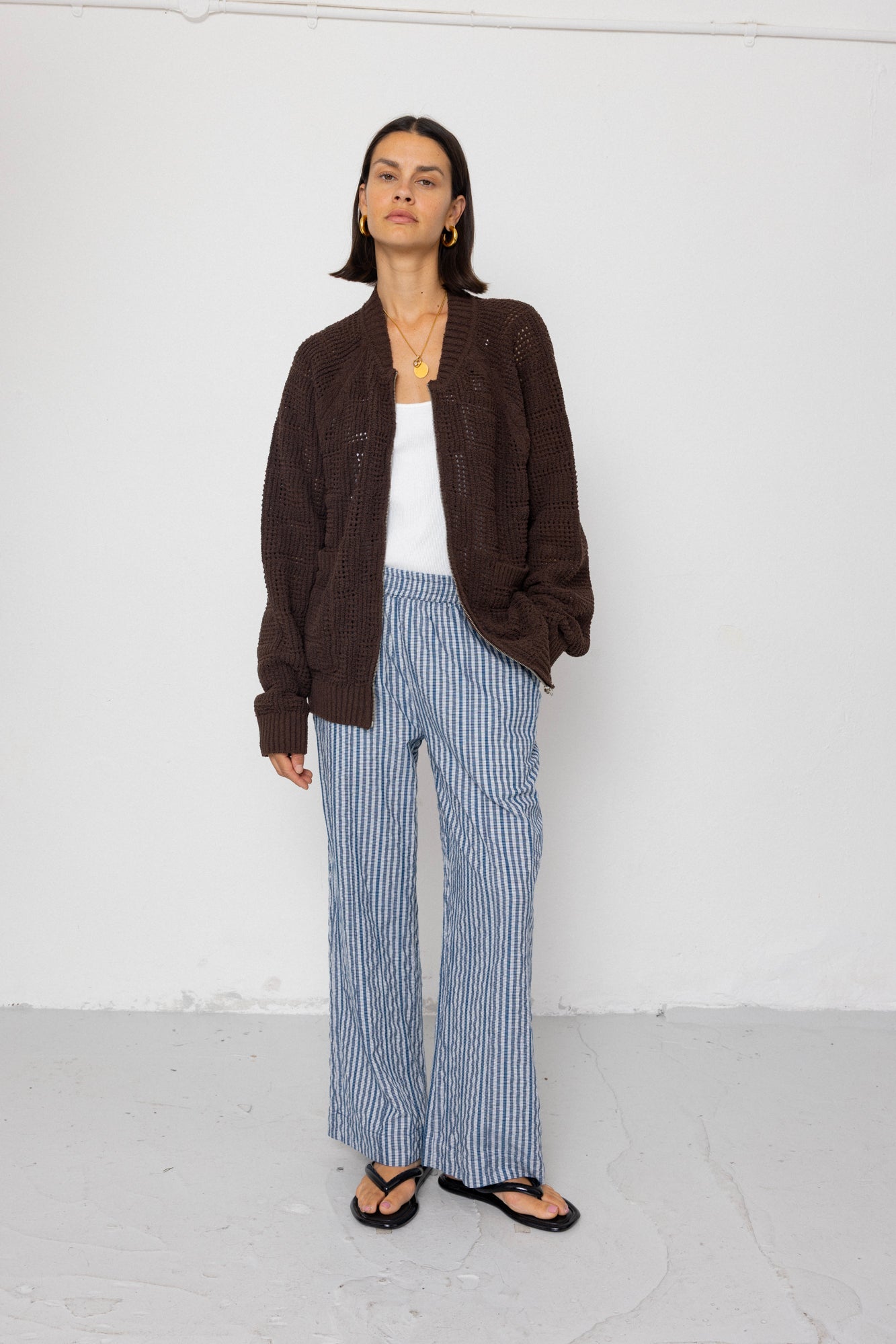 Wide Fit Trousers - Indigo Crinkle Mini Check