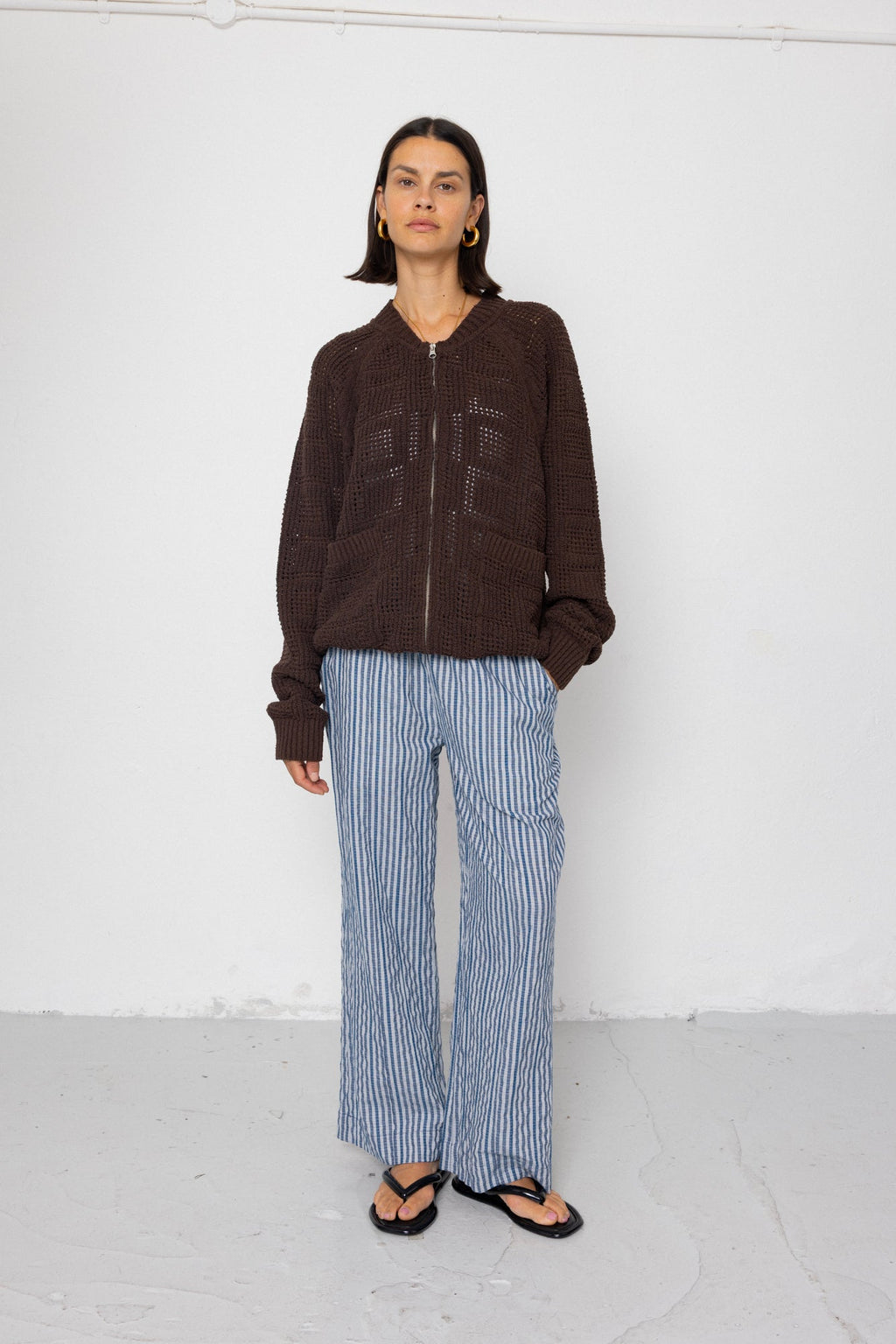 Wide Fit Trousers - Indigo Crinkle Mini Check