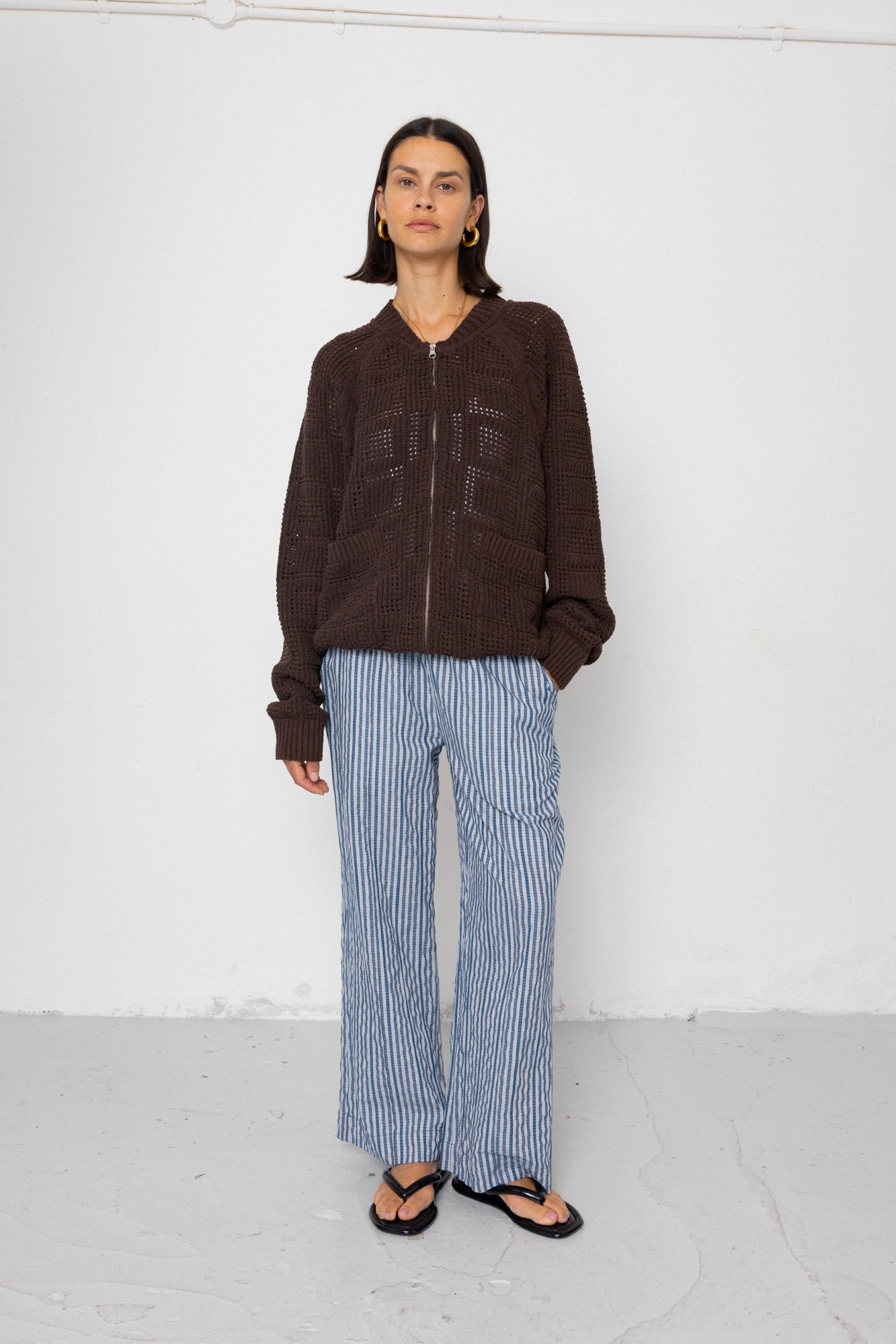 Wide Fit Trousers - Indigo Crinkle Mini Check