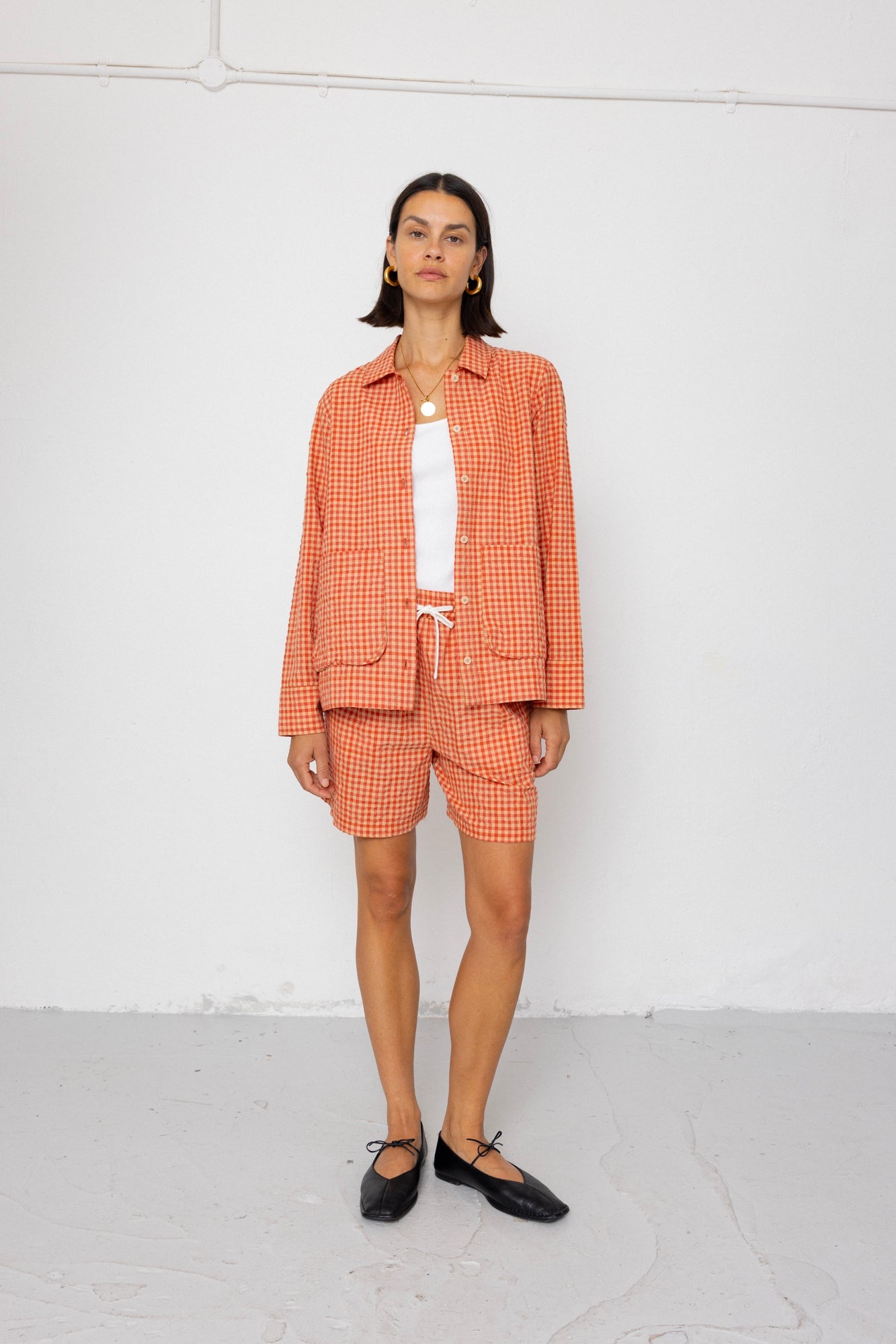 Wide Signal Shorts - Red Oxide Textured Check