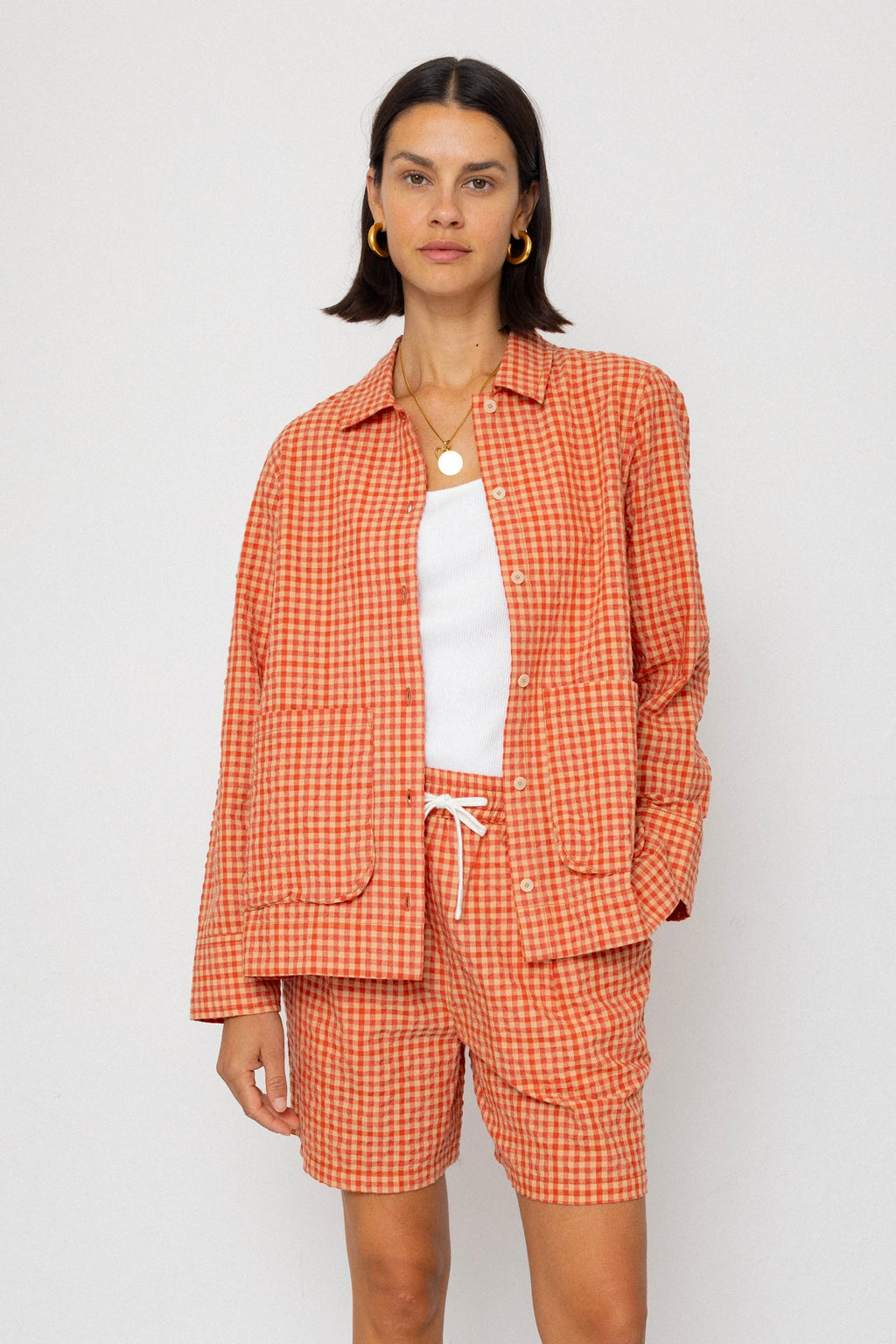 Wide Signal Shorts - Red Oxide Textured Check