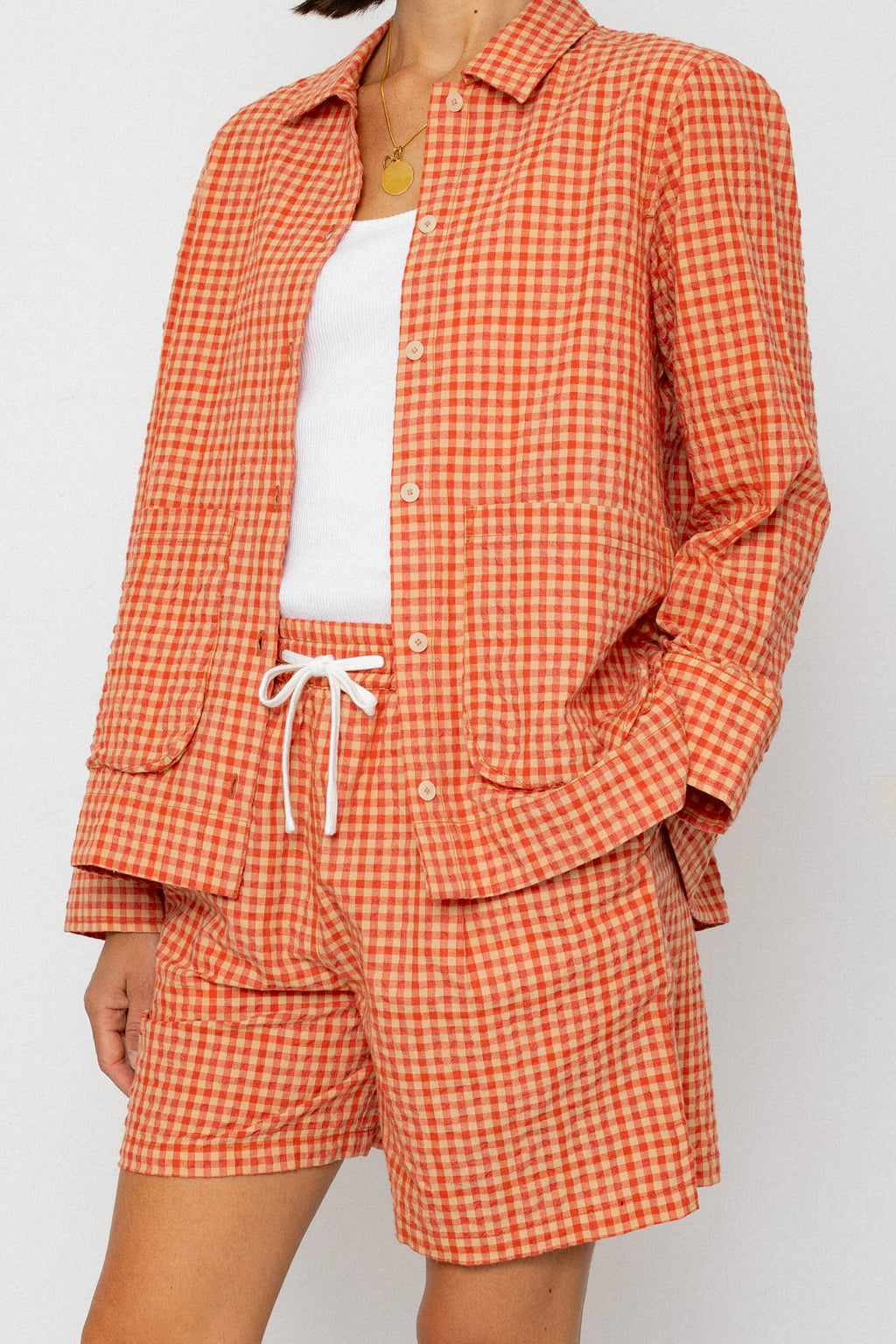 Wide Signal Shorts - Red Oxide Textured Check
