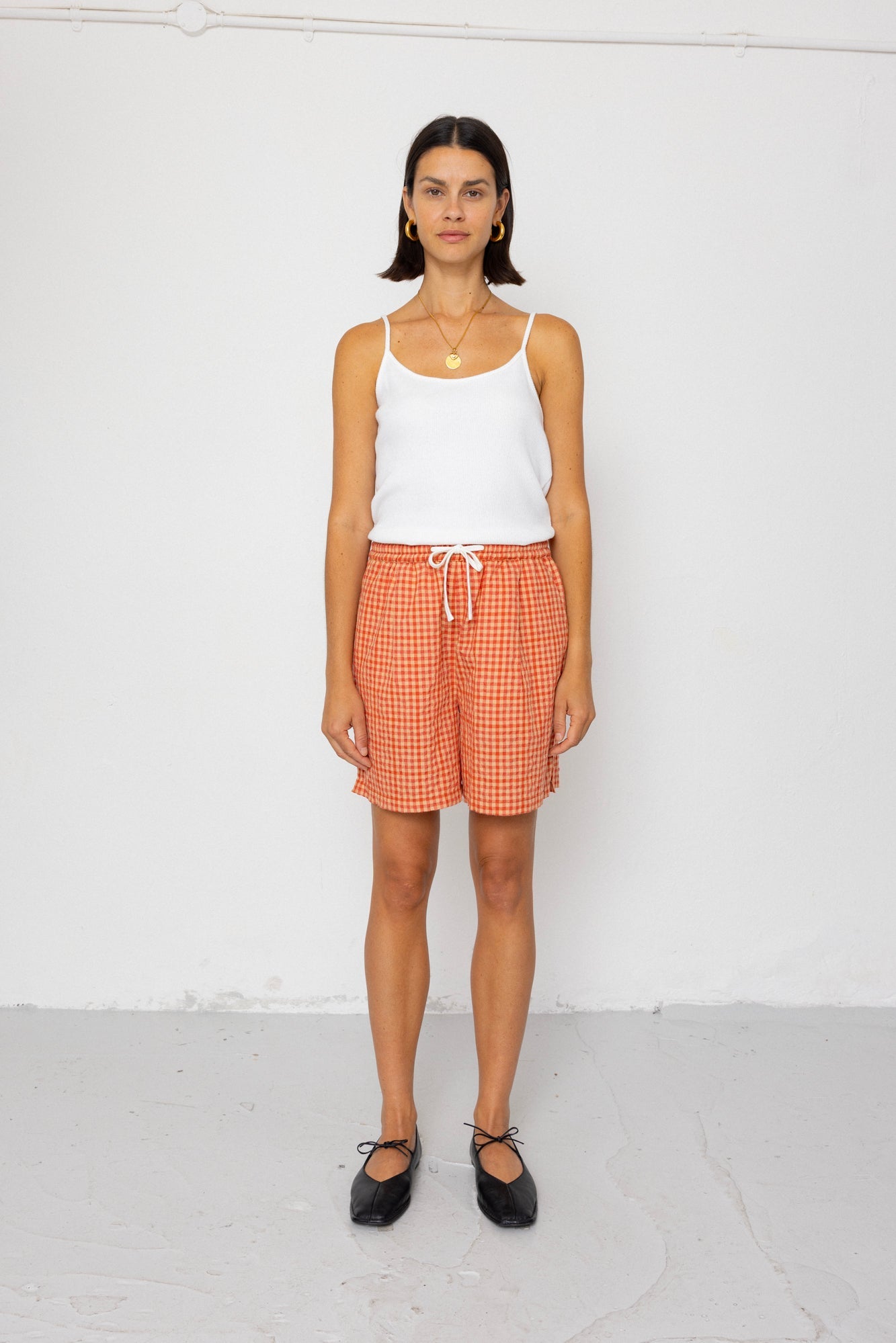 Wide Signal Shorts - Red Oxide Textured Check