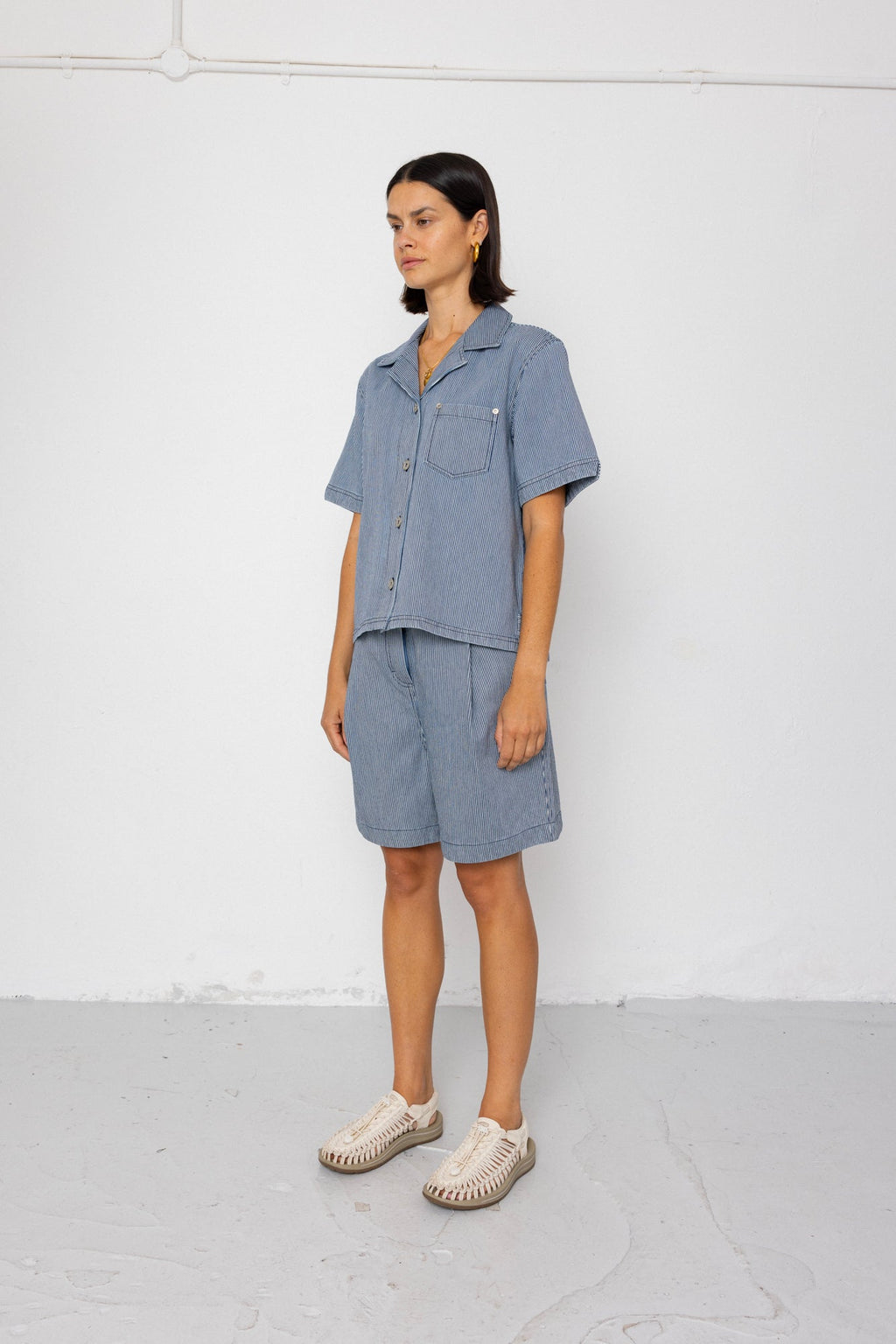Workers Short Sleeve Shirt - Indigo Ticking Stripe
