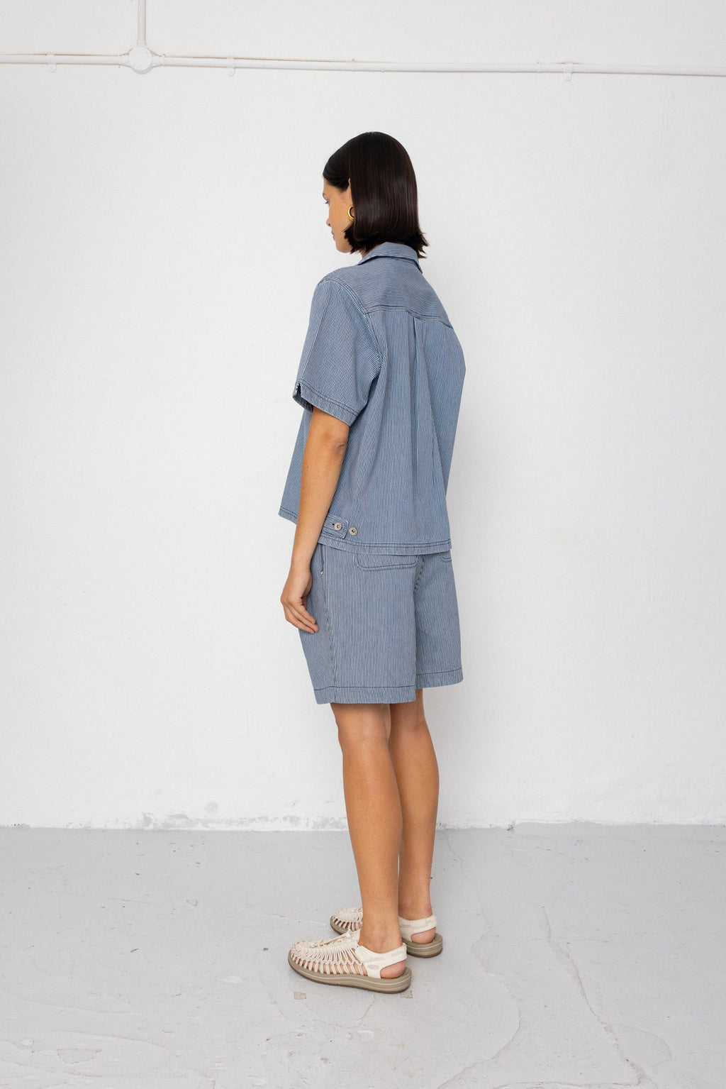 Workers Short Sleeve Shirt - Indigo Ticking Stripe