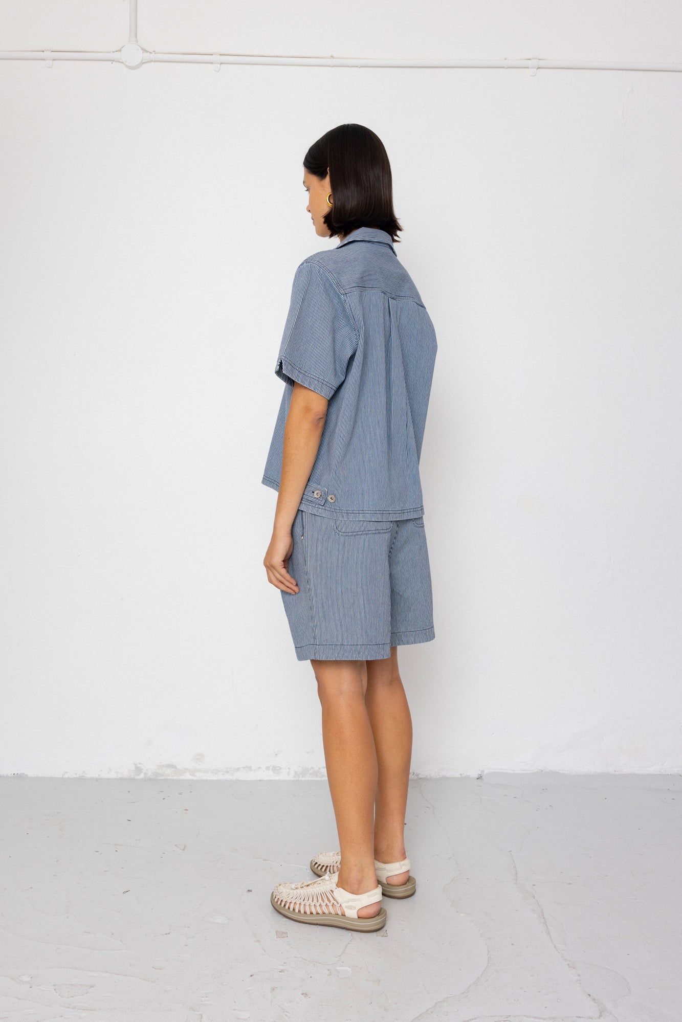 Workers Short Sleeve Shirt - Indigo Ticking Stripe