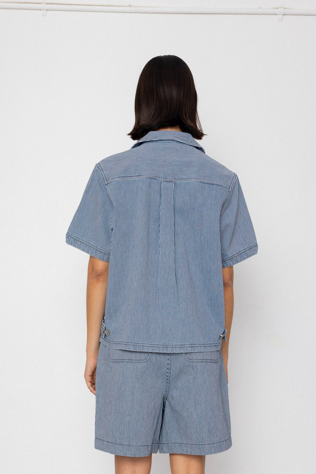 Workers Short Sleeve Shirt - Indigo Ticking Stripe