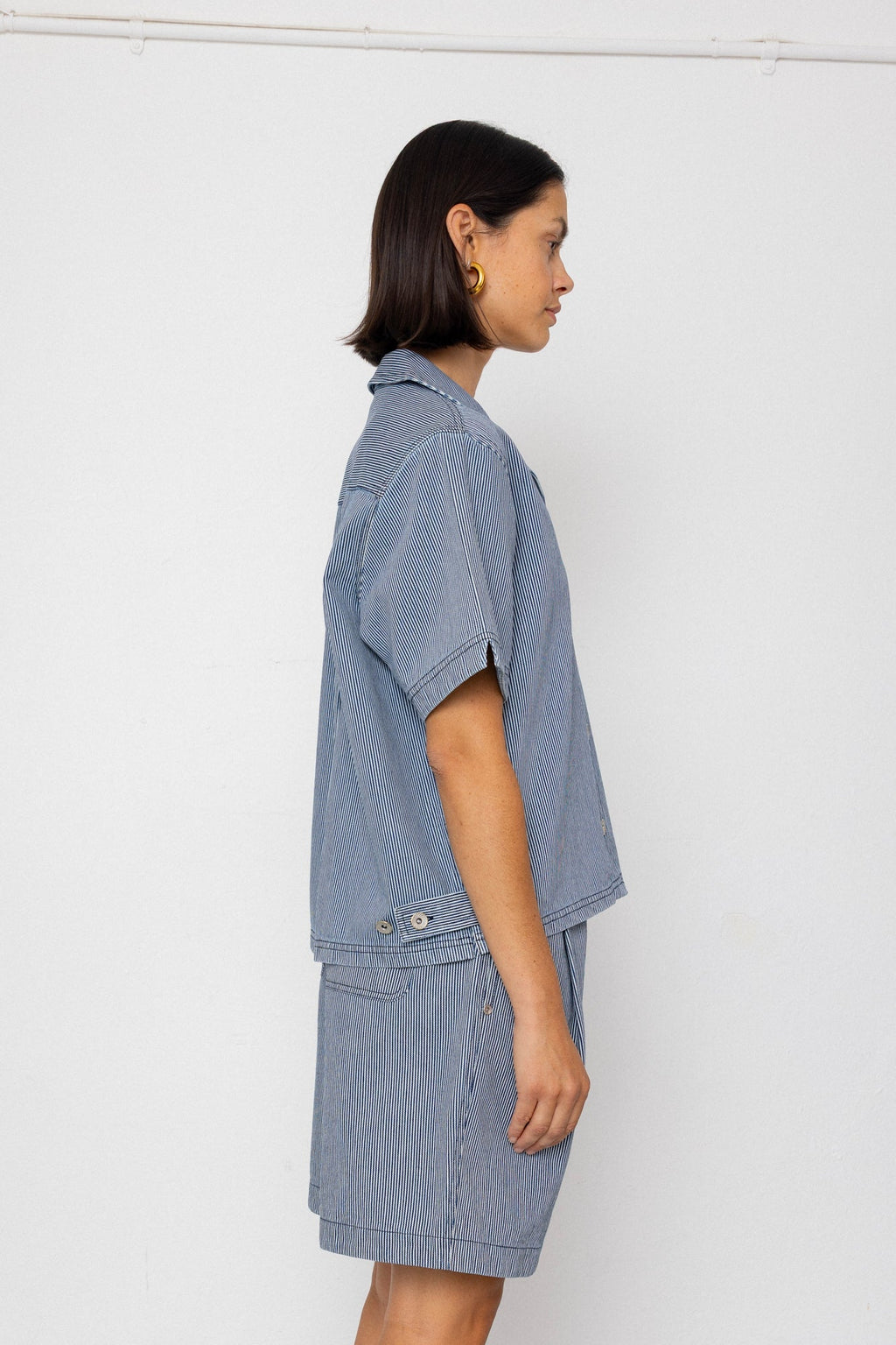Workers Short Sleeve Shirt - Indigo Ticking Stripe